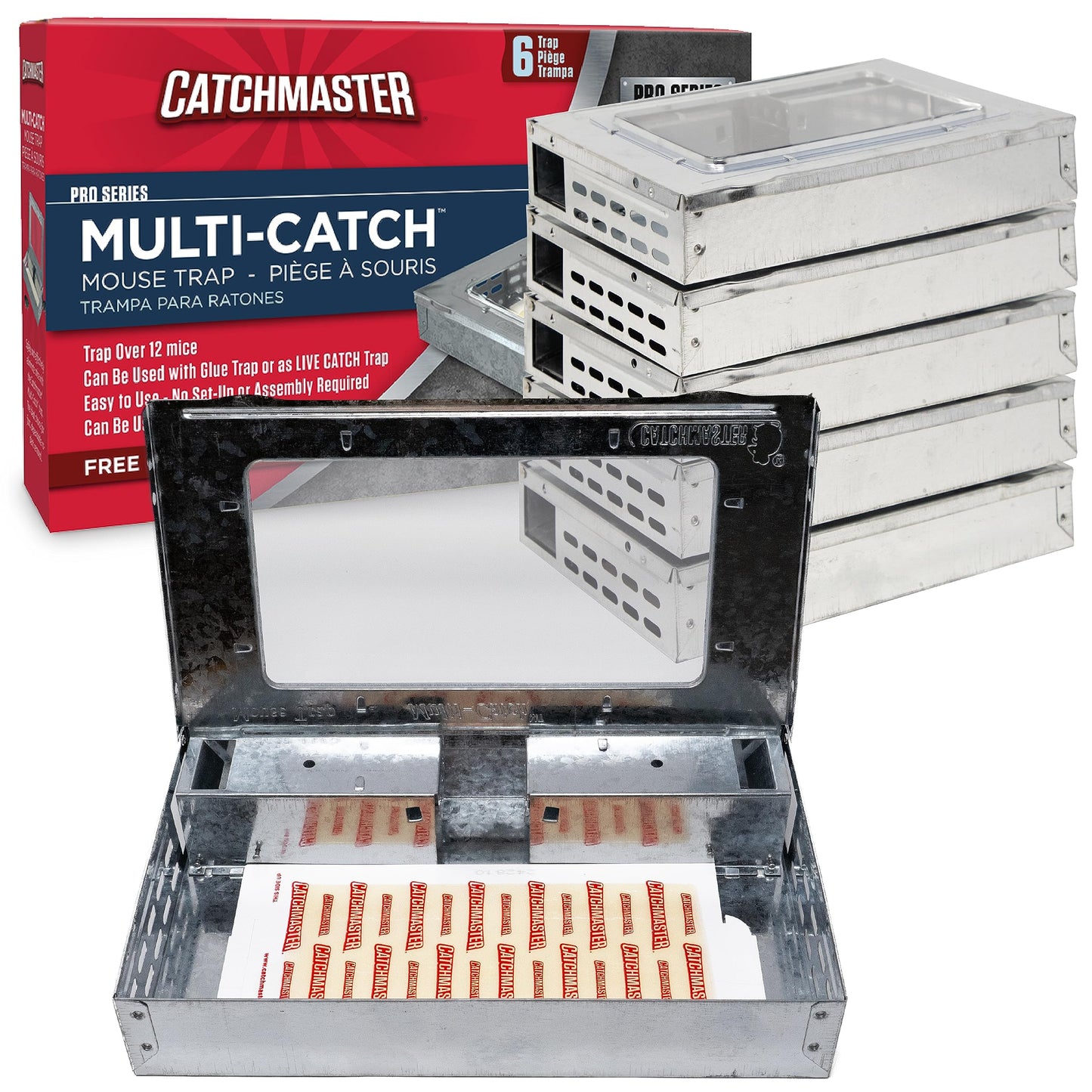 Catchmaster Multi-Catch Mouse Trap 3-Pack, Humane Mouse Traps Indoor for Home, Includes Replaceable Glue Board, Live Catch Pest Control for Garage & Shed