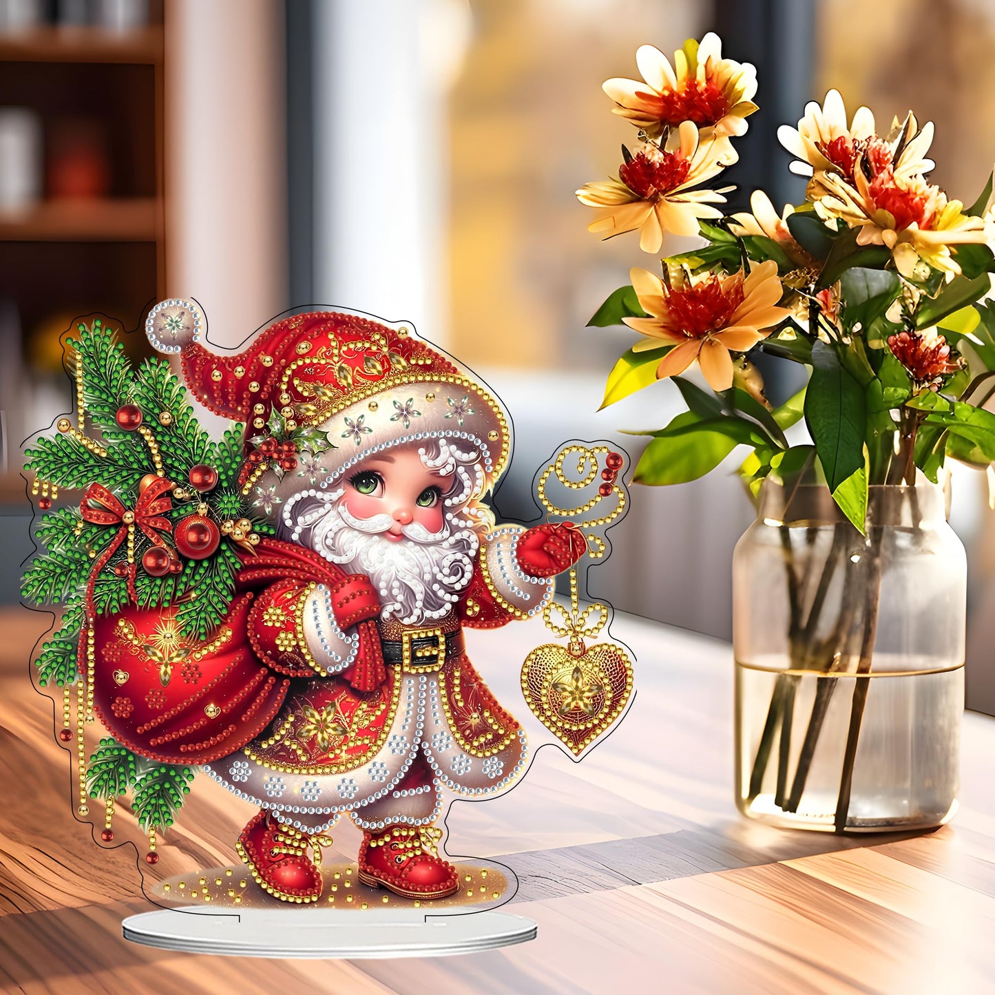 JJFox DIY 5D Tabletop Diamond Art Painting Kit， Desktop Ornament Special Shaped Rhinestone Desk Placement Ornament，Home Office Stand Up Gem Painting Craft Kit，Gift (Father Christmas-2) BST202