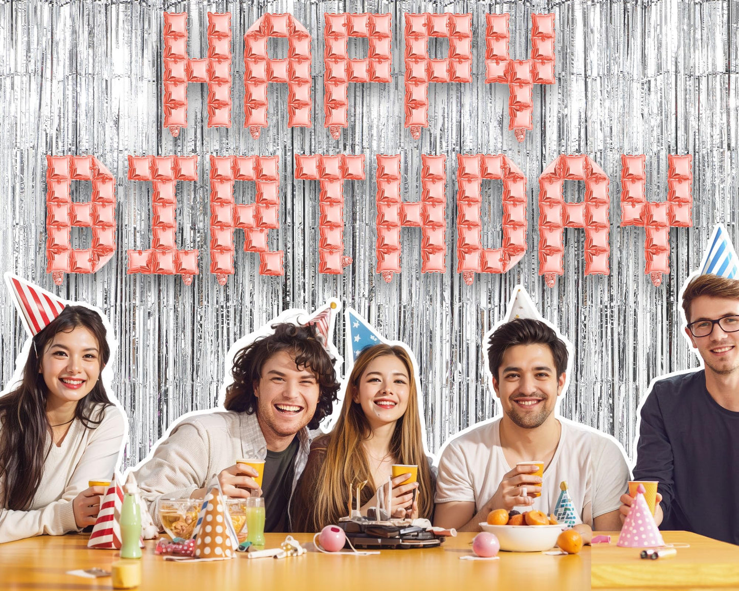 Seenelling Happy Birthday Balloons Banner with 3 Pack Silver Foil Fringe Backdrop 16 Inch Foil Letters Metallic Tinsel Fringe Curtains Reusable Inflatable Birthday Party Decorations(Blue) BST326L