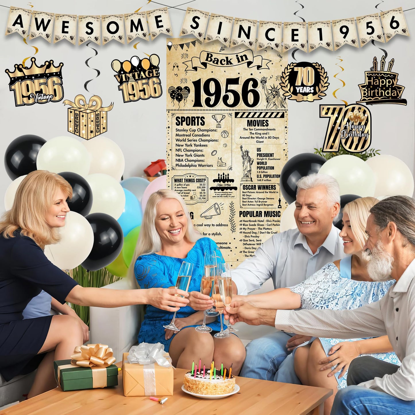 Happy 40th Birthday Decorations Men - 27 Pcs Retro Newspaper Theme Awesome Since 1986 Letter Banners Hanging Swirls Backdrop Latex Balloons for Men Women 40 Years Old Birthday Party Decor Supplies BST326L