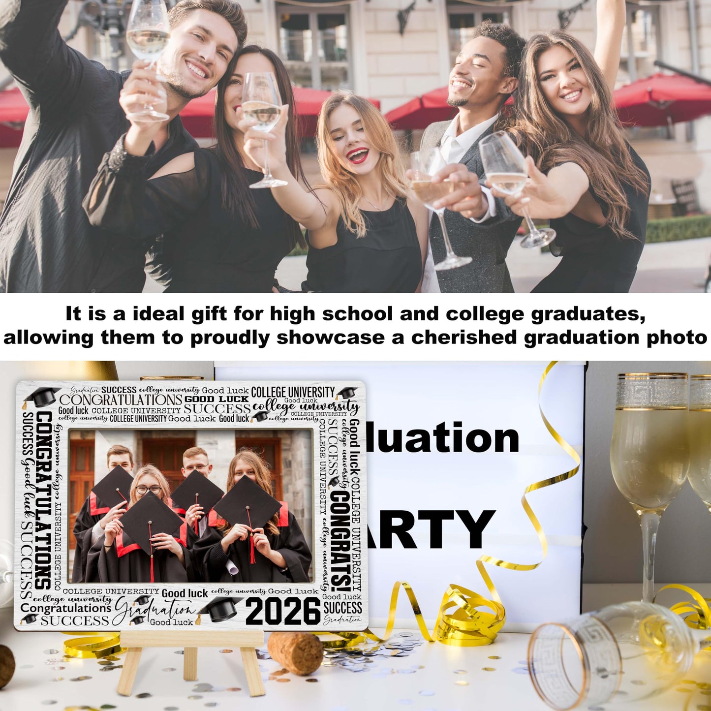 Graduation Picture Frame, 2026 Graduation Frames with Easel, 4x6 Photo Insert for Party Tabletop Display, Congrats Grad Gifts for Her Him High School College - B04 BST220