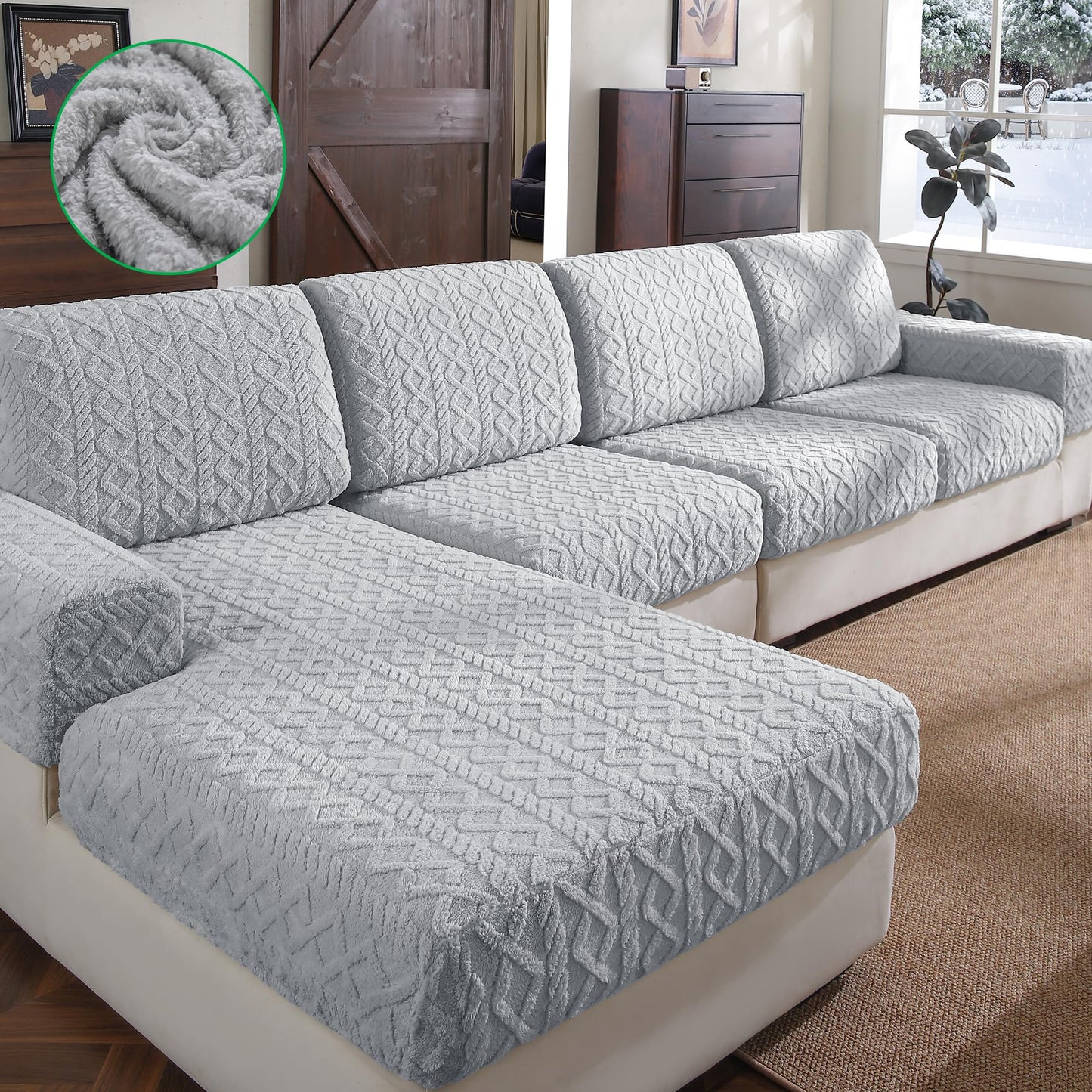 OHSIO Couch Cover, Stretch Sofa Cover, Soft Seat Cushion Covers Washable, Sectional L Shape Sofa Slipcover, Wear Stain Resistant Pet Friendly Furniture Protector for Home (1 Seat Cover L, Dark Gray) BST326H