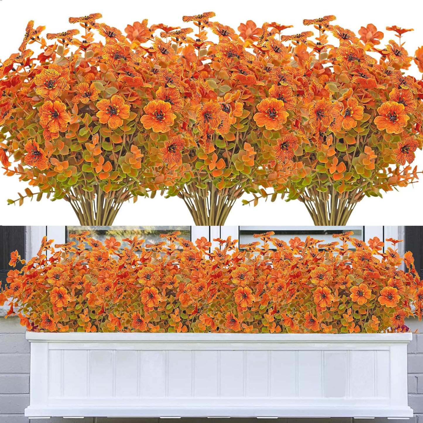 8 Bundles Outdoor Artificial Flowers,UV Resistant Fake Flowers Outdoor Plastic Plants Faux Silk Flower for Outside Indoor Decoration(Blue) BST202