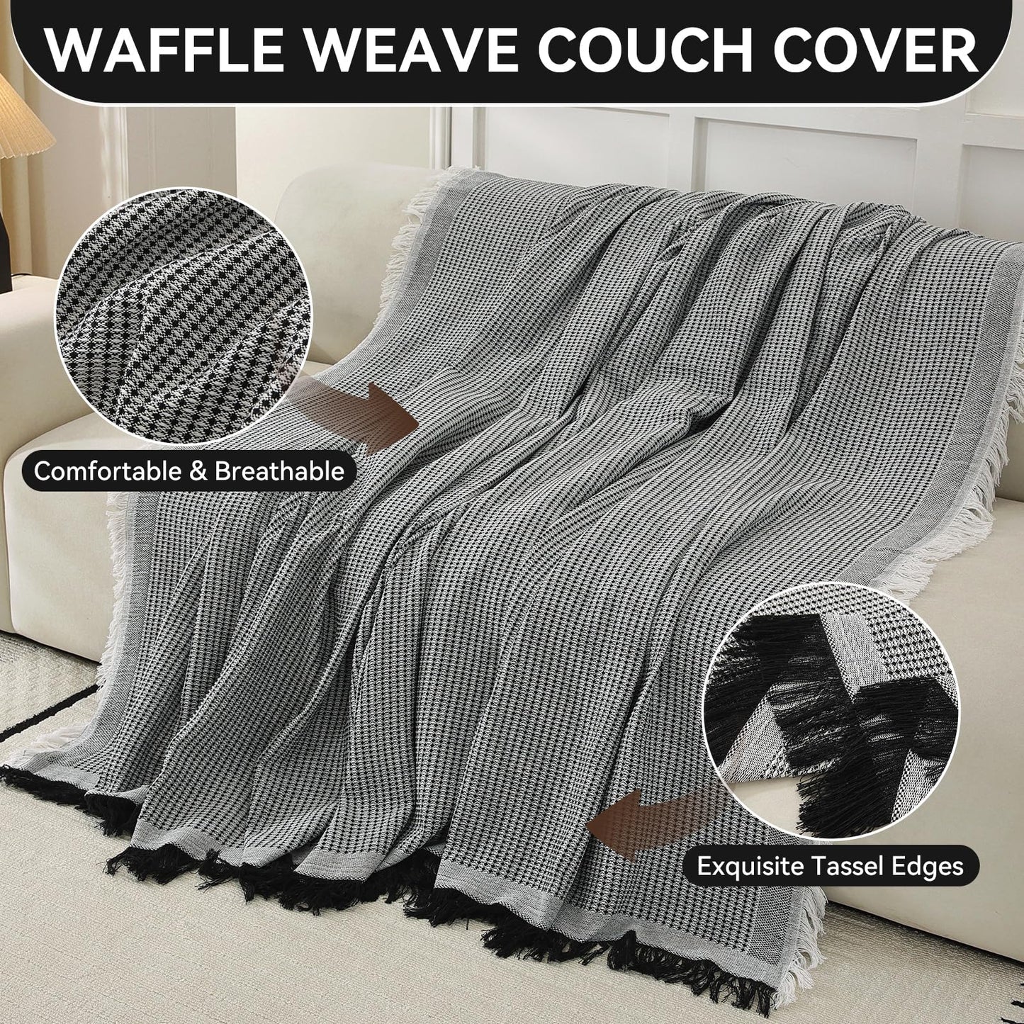 YDKGL Couch Covers Sofa Covers for Sectional Sofa 3 Cushion Sofa Pet Friendly, L Shaped Couch Cover Blanket Washable Non Slip Furniture Protector, Soft Sofa Slipcover for Kids Dogs, Dark Grey 91"x134" BST220