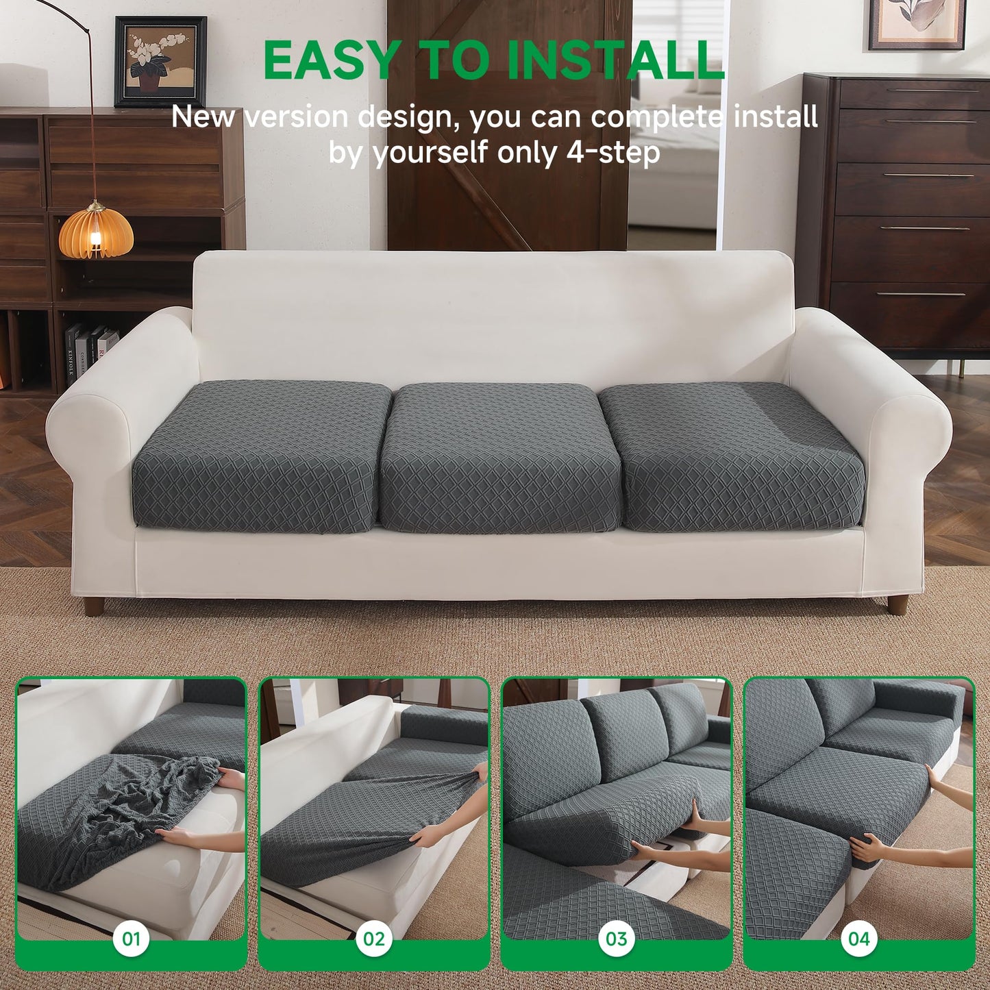 OHSIO Couch Cover, Stretch Sofa Cover, Soft Seat Cushion Covers Washable, Sectional L Shape Sofa Slipcover, Wear Stain Resistant Pet Friendly Furniture Protector for Home (1 Seat Cover L, Dark Gray) BST326H