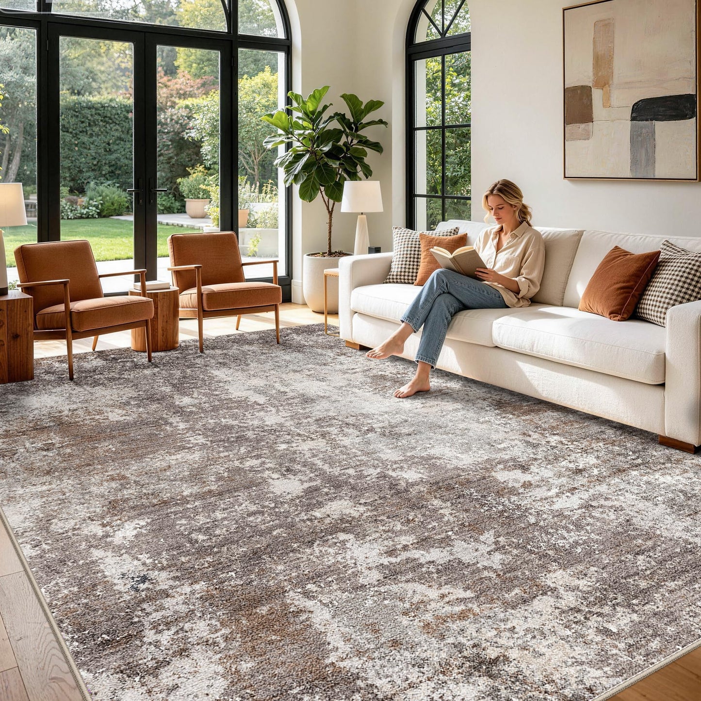 2x3 Washable Entryway Rug – Non-Slip Modern Abstract Neutral Small Throw Area Rug for Kitchen, Bedroom – Soft Low Pile Thin Indoor Door Mat（Black Grey,2x3） BST326H