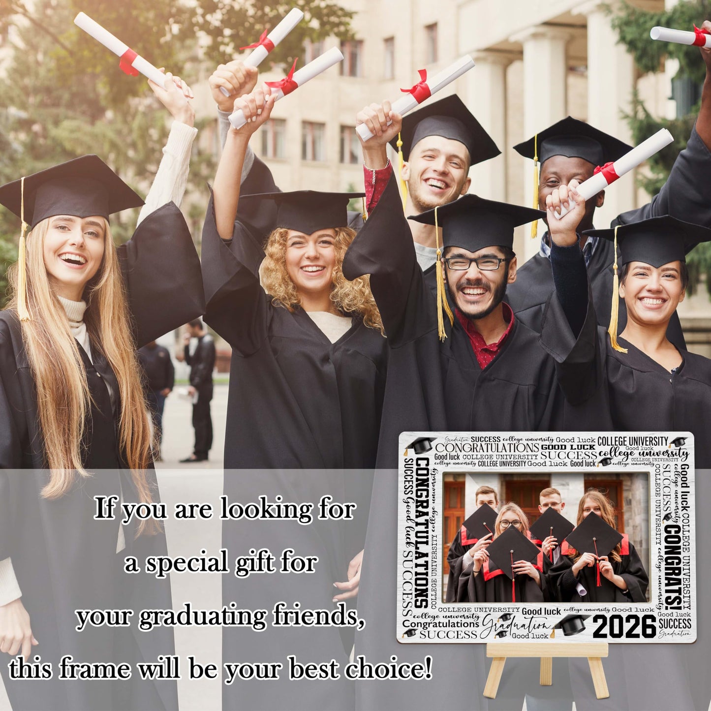 Graduation Picture Frame, 2026 Graduation Frames with Easel, 4x6 Photo Insert for Party Tabletop Display, Congrats Grad Gifts for Her Him High School College - B04 BST220