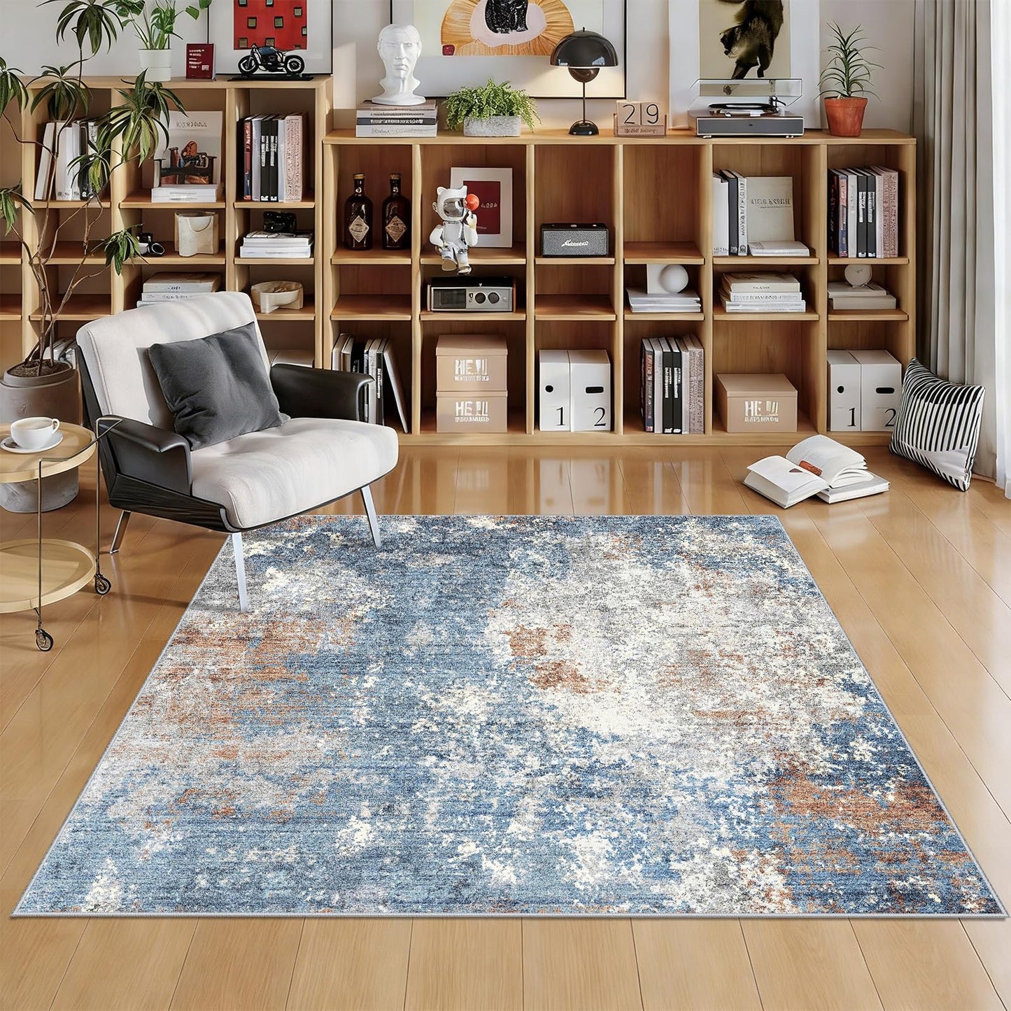2x3 Washable Entryway Rug – Non-Slip Modern Abstract Neutral Small Throw Area Rug for Kitchen, Bedroom – Soft Low Pile Thin Indoor Door Mat（Black Grey,2x3） BST326H