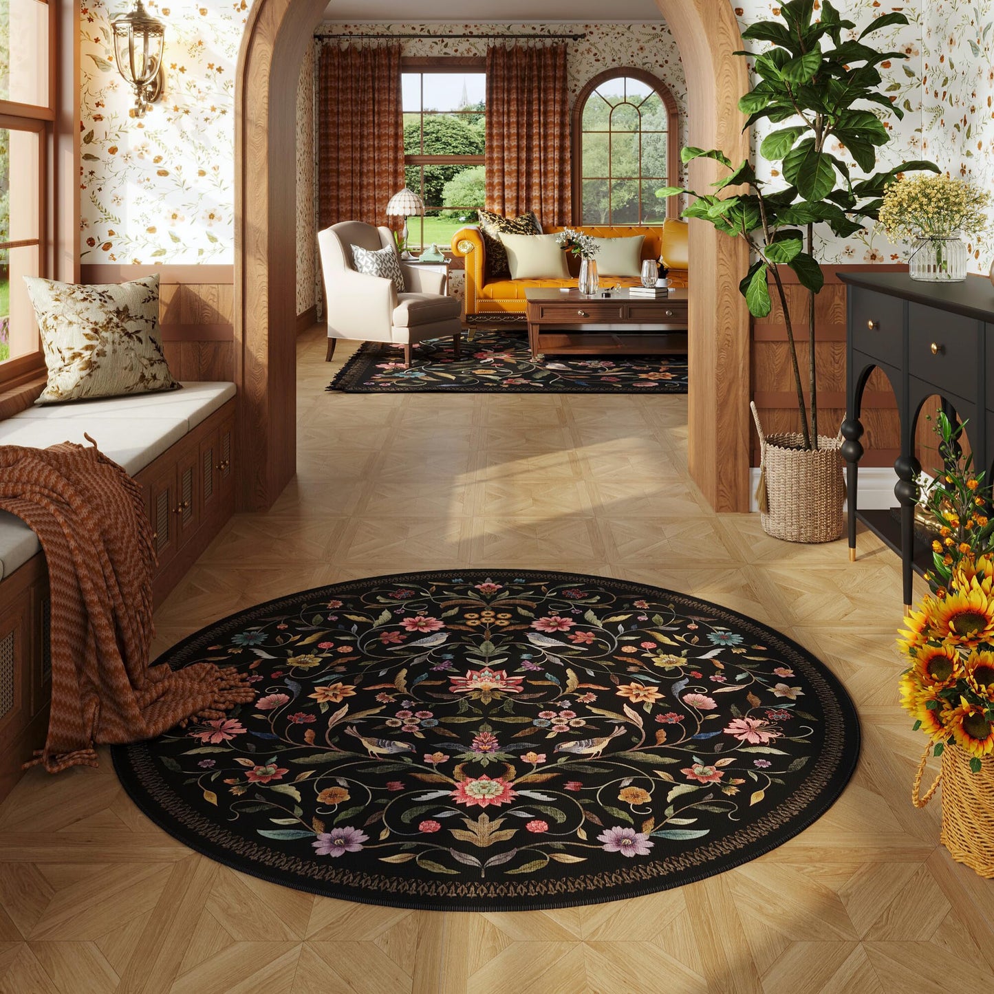 Vintage Medallion Floral Kitchen Runner 2x6, Machine Washable Rug, Soft Low Pile, Non-Slip Carpet for Hallways, Laundry, Bedroom, Bathroom, Entryway | Pink BST220