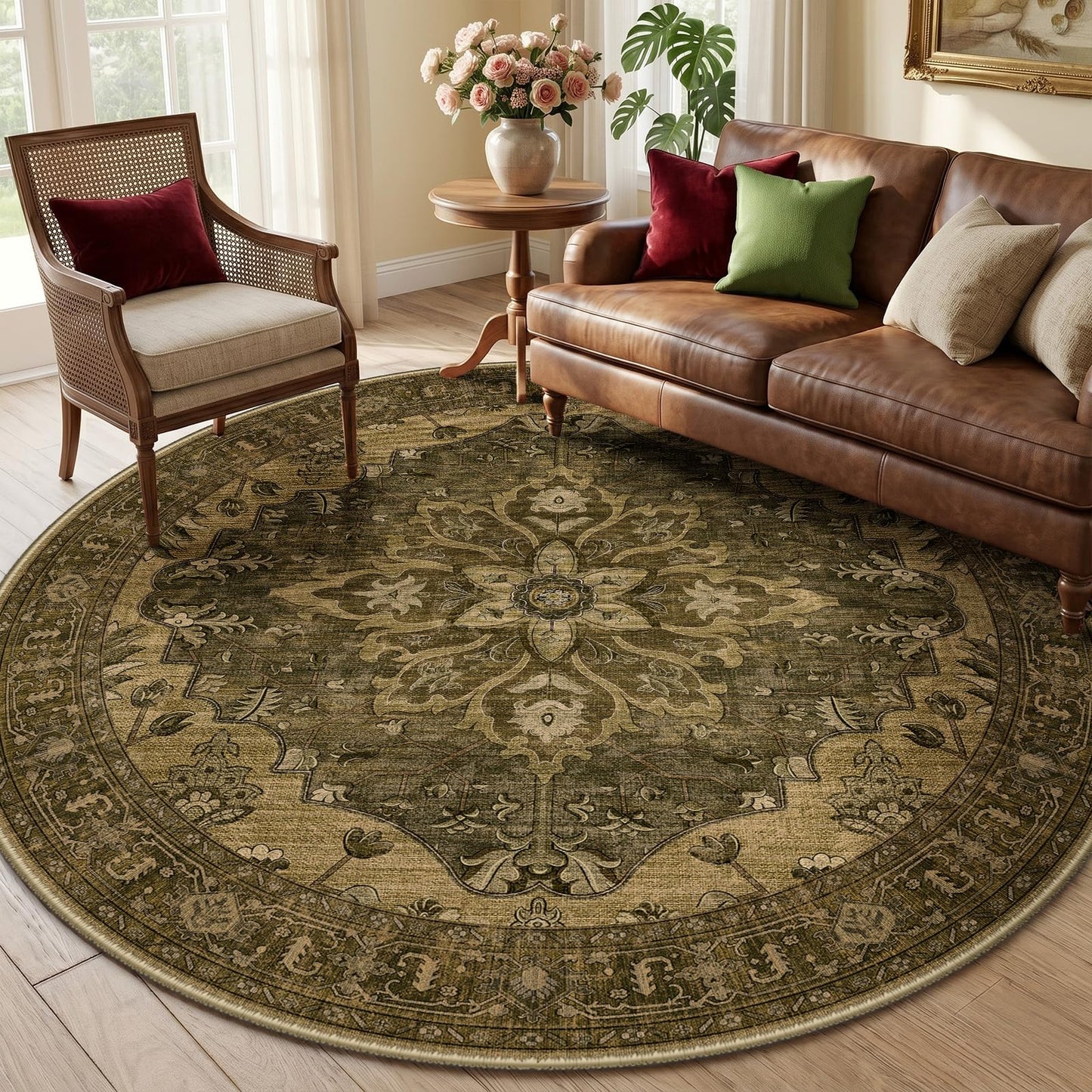 RELEANY Area Rugs Runner 2'x6' Washable Non-Slip, Floral Vintage Distress Medallion Carpet for Kitchen Hallway Bedroom Beside Laundry Room Bathroom, Teal Green Lake Blue Turquoise DD1210