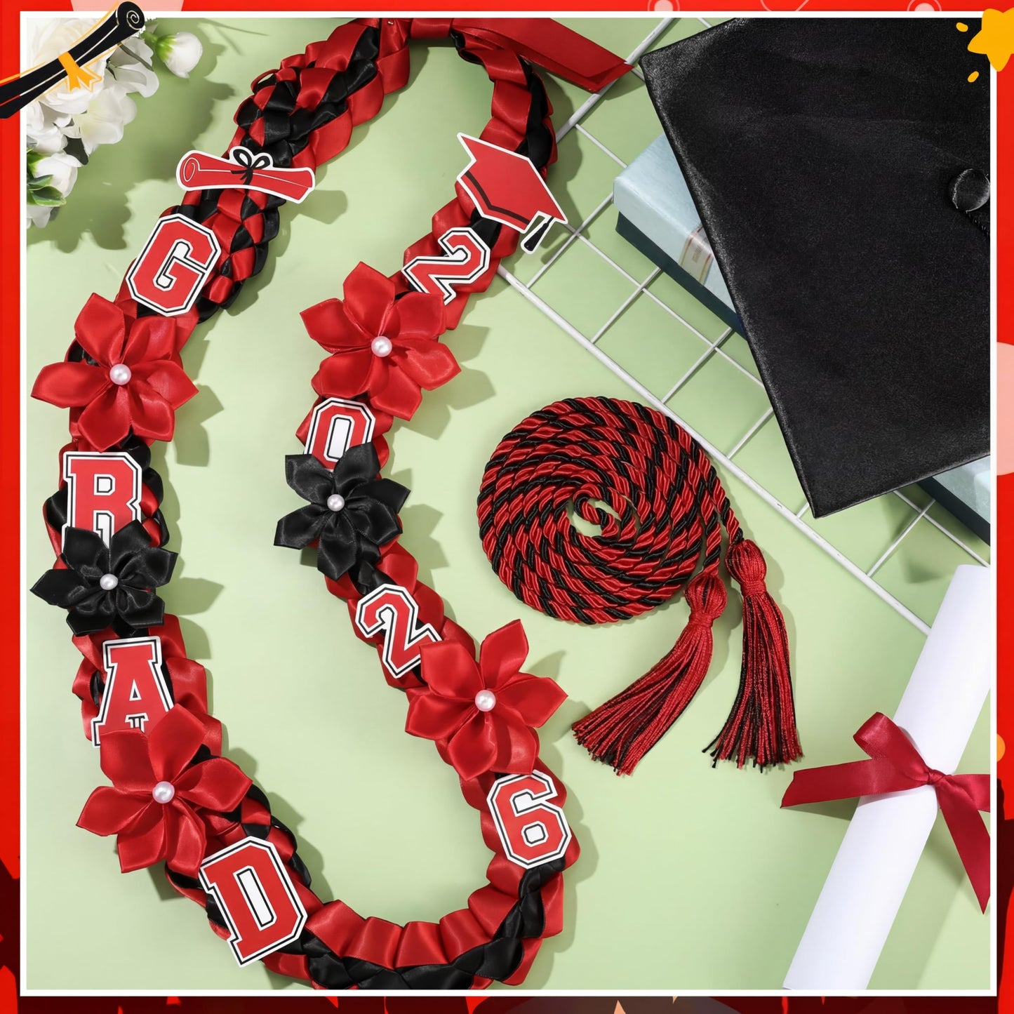 Thiccywoov Graduation Ribbon Lei Class of 2026 Grad Lei Kit Graduation Double Braided Necklace with Honor Cord for Graduate Women Men High School College Grad Party Supplies(Purple, Black) BST326H