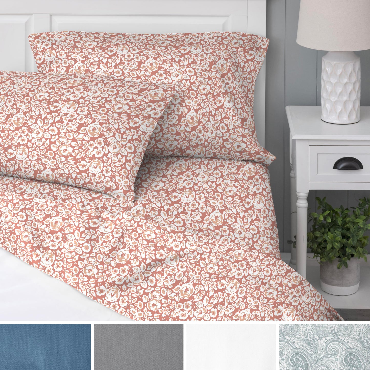 Welhome Twin Size Bed Sheet Set, 100% Cotton Percale Deep Pocket Super Soft Bedding Set, Cooling, Breathable & Extra Soft, Ethereal Paisley BST220