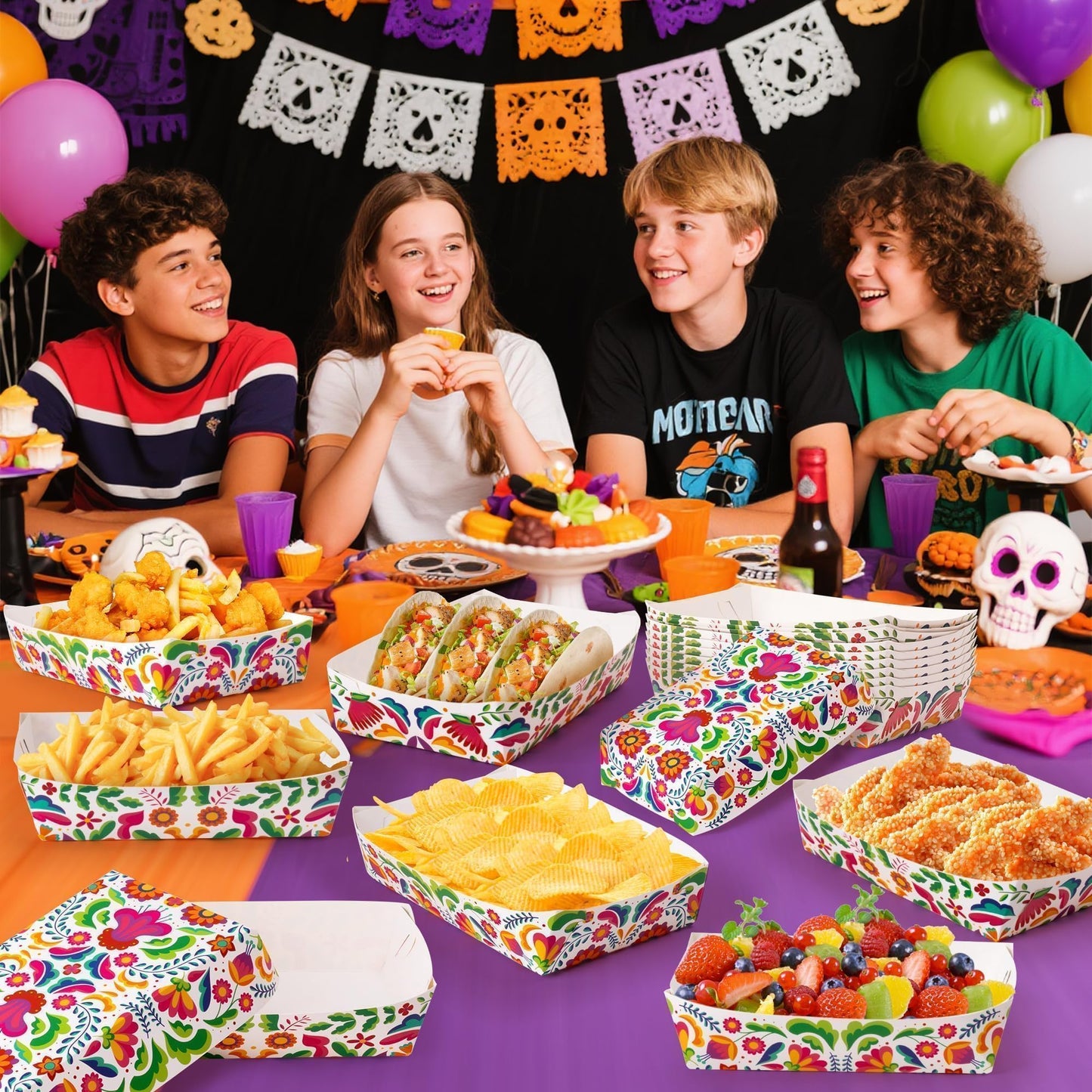 Mexican Taco Nights Food Trays 100Pcs Mexican Nacho Popcorn Unassembled Trays Snack Candy Holder Disposable Paper Plates Holiaday Carnival Party Supplies Concession Stand Food Containers BST202