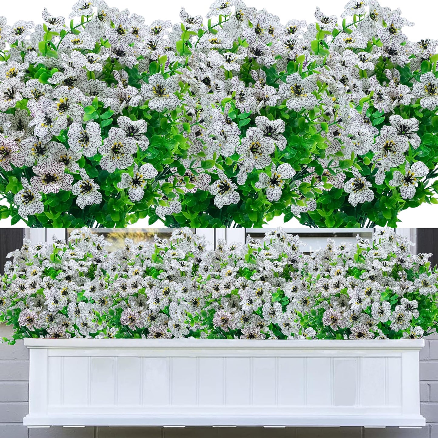8 Bundles Outdoor Artificial Flowers,UV Resistant Fake Flowers Outdoor Plastic Plants Faux Silk Flower for Outside Indoor Decoration(Blue) BST202