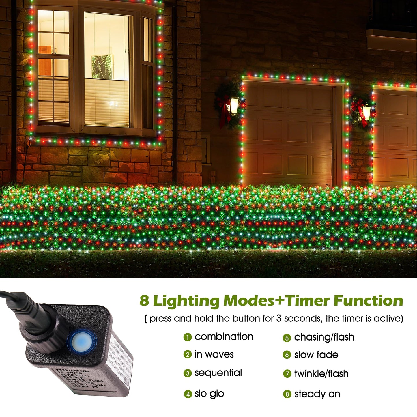 BlcTec Christmas Lights Outdoor 360 LED 9.8ft x 6.6ft Christmas Net Lights with 8 Modes RD12