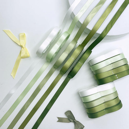 5 Colors 3/8-Inch Green Double-Faced Satin Ribbons, 5 Yards per Color (25 Yards Total) Ribbon for Gift Wrapping, Flower Bouquets, Wedding Invitations, Bridal Showers, Hair Bows & Party Decor BST220