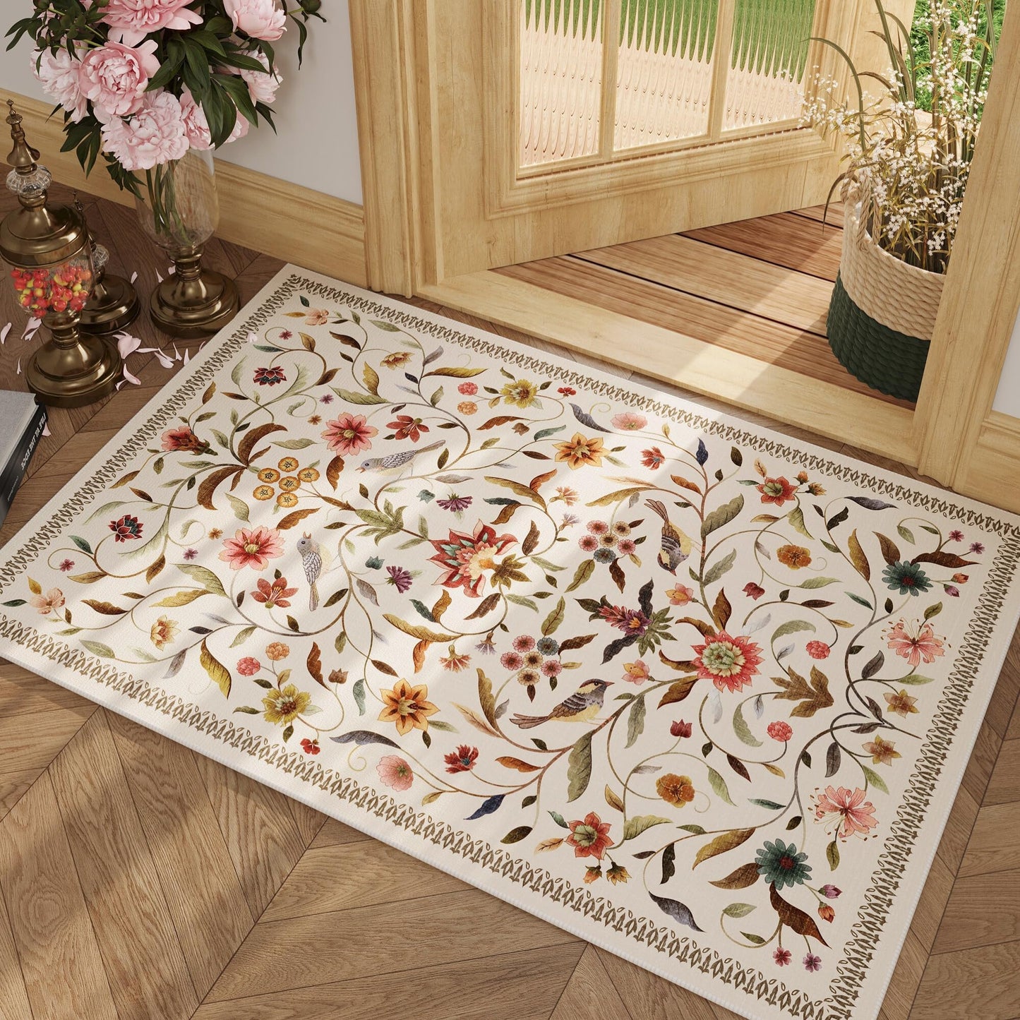 Vintage Medallion Floral Kitchen Runner 2x6, Machine Washable Rug, Soft Low Pile, Non-Slip Carpet for Hallways, Laundry, Bedroom, Bathroom, Entryway | Pink BST220