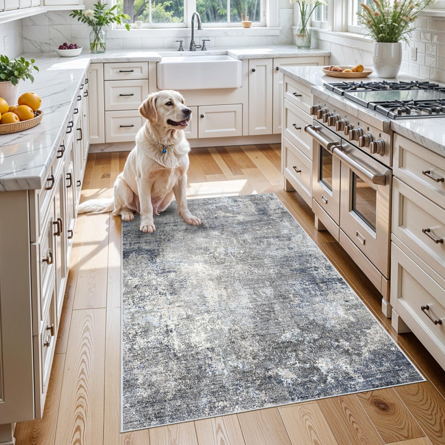 2x3 Washable Entryway Rug – Non-Slip Modern Abstract Neutral Small Throw Area Rug for Kitchen, Bedroom – Soft Low Pile Thin Indoor Door Mat（Black Grey,2x3） BST326H