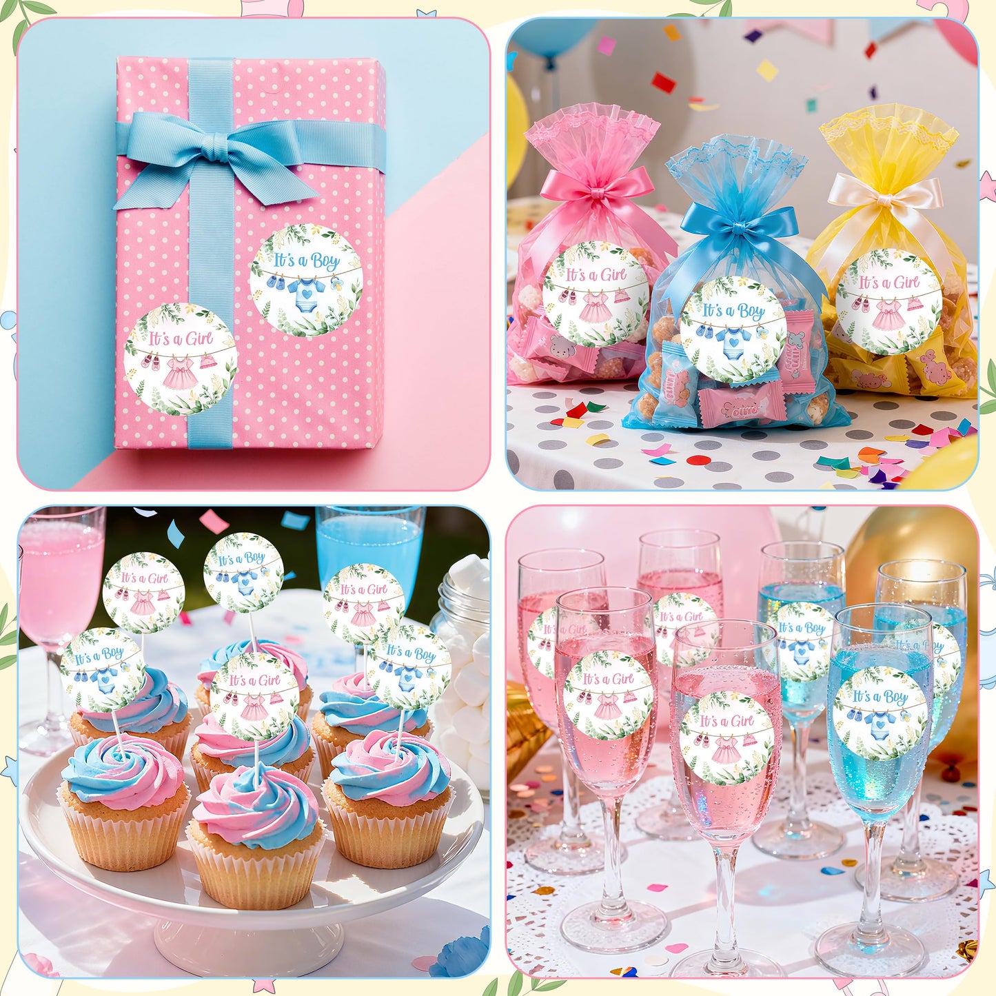 Ice Cream Gender Reveal Stickers - 500Pcs Labels for Baby Shower | 2 Inch, Team Boys or Girls, Pink or Blue Roll Decals, What's the Scoop Gender Reveal Party Decor Voting Game Idea Goodie Bags BST202