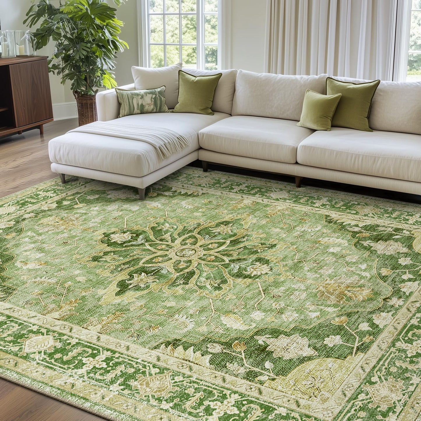 RELEANY Area Rugs Runner 2'x6' Washable Non-Slip, Floral Vintage Distress Medallion Carpet for Kitchen Hallway Bedroom Beside Laundry Room Bathroom, Teal Green Lake Blue Turquoise DD1210