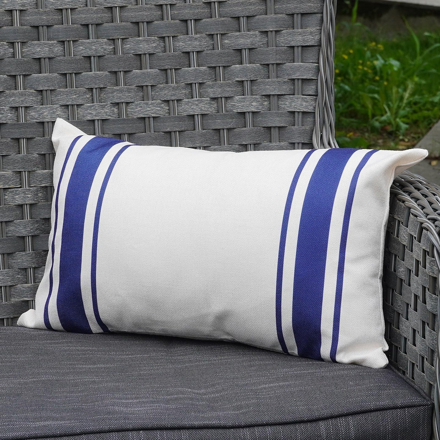 ONWAY Outdoor Pillow Covers Waterproof 18x18 Set of 2 Decorative Linen Throw Pillow Cover Beige and Black Striped Outdoor Pillows for Patio Furniture BST220