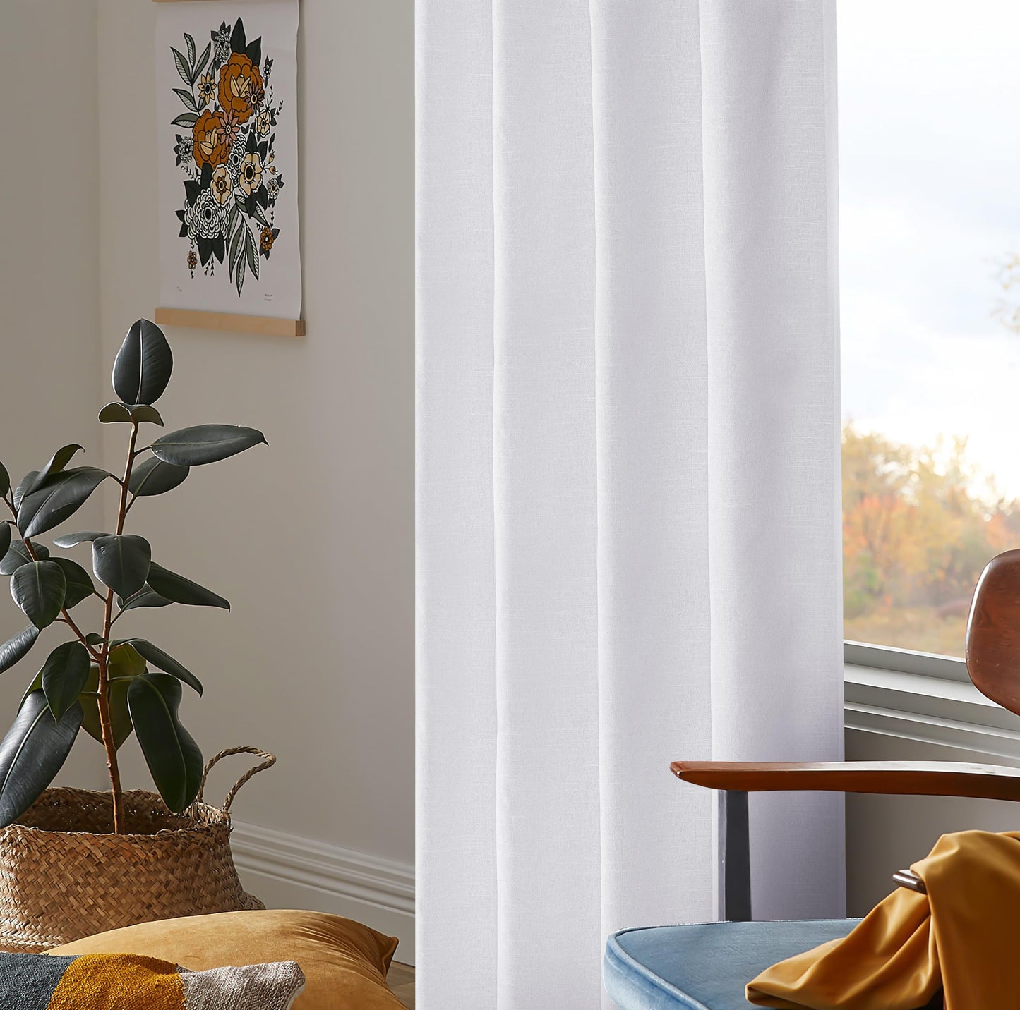Bedding Craft Curtains 63 Inch Length - White Poly Cotton Slub Drapes with Tab Top, Set of 2, Ideal for Bedroom, Living Room, and Office_ 50x63 inch BST220
