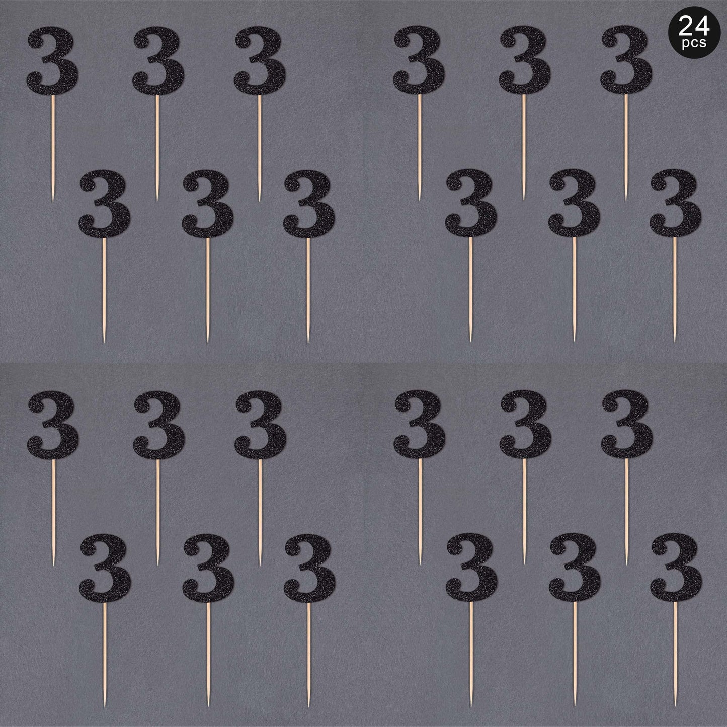 Gexolenu 24 PCS Rose Gold Double-sided 3rd Birthday Cupcake Toppers, Glitter Age THREE Cake Picks Decor, Third Happy Birthday Party Decorations Baby Shower Anniversary Party Supplies BST220
