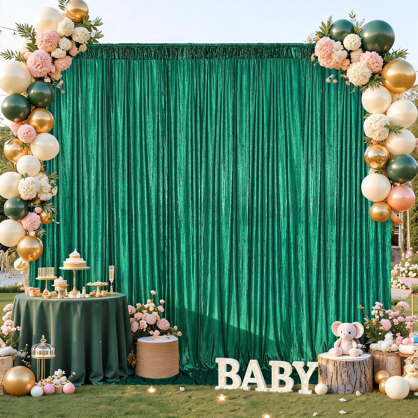 Gold Backdrop Curtains for Birthday Party: 4.8ftx8ft Sequin Background Baby Shower Curtain Drapes for Graduation Arch Backdrop WN420