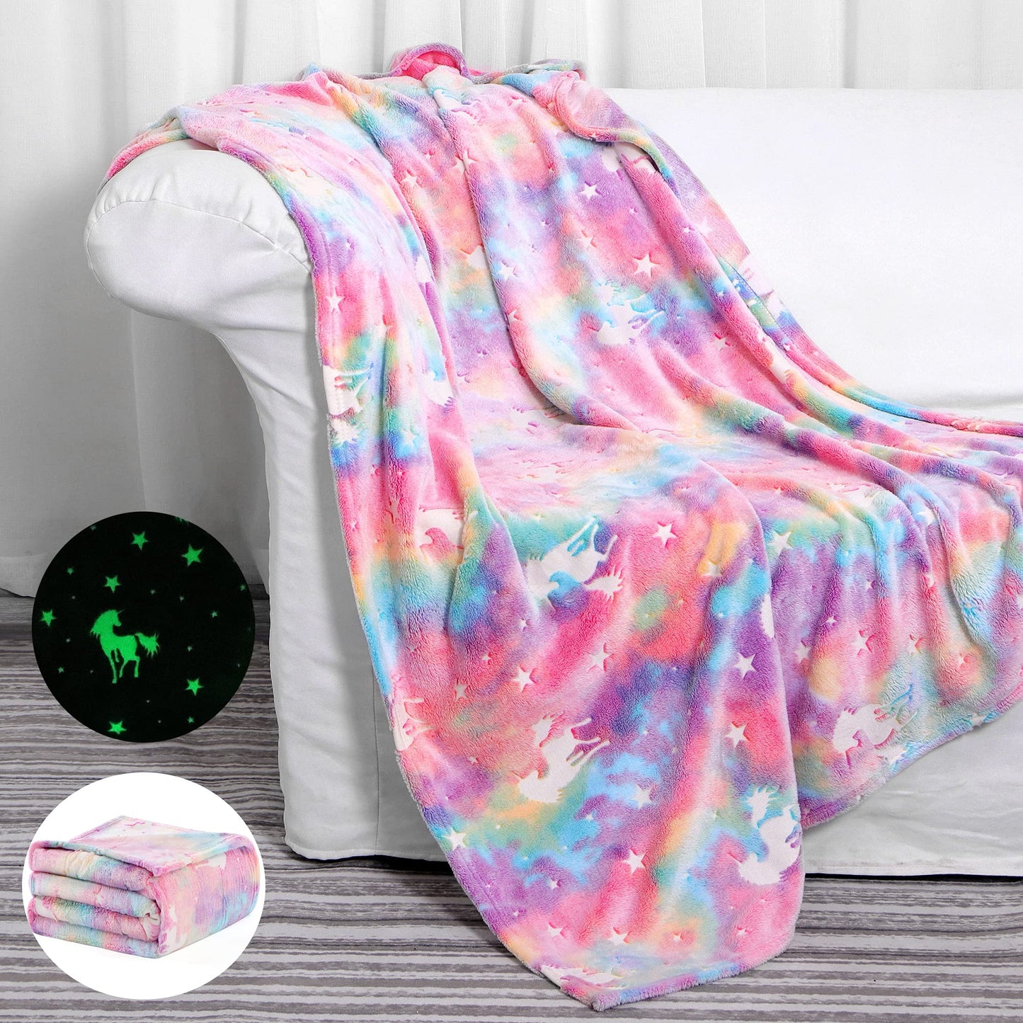 SALIMAH Glow in The Dark Blanket Unicorns Gifts for Girls, Toys for Girls Age 2 3 4 5 6 7 8 9 10 Year Old, Soft Kids Blankets Gifts for Grandkids Teens for Christmas Birthday, 50"x60" BST202