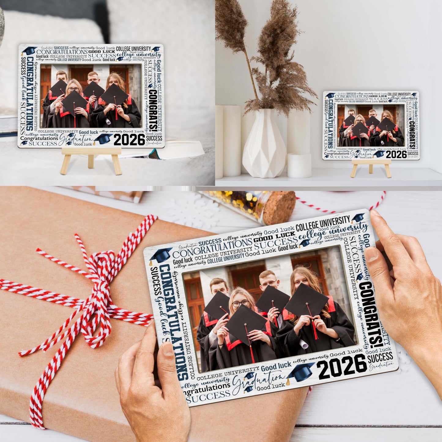 Graduation Picture Frame, 2026 Graduation Frames with Easel, 4x6 Photo Insert for Party Tabletop Display, Congrats Grad Gifts for Her Him High School College - B04 BST220