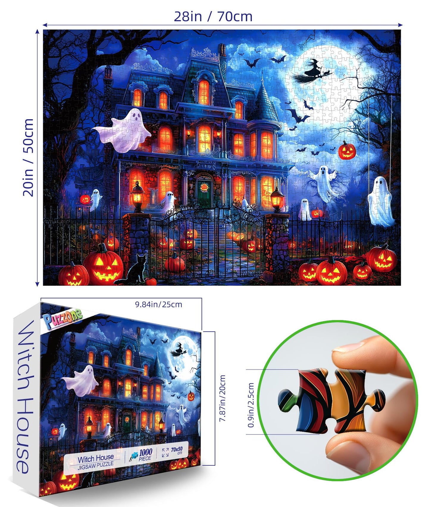 Halloween Puzzle 1000 Pieces for Adults Spooky Scarecrow Farm | Jigsaw Puzzles 1000 Pieces Autumn Horror Spooky with Pumpkin & Ghost Truck for Party Game Night, Dust-Free, 27.5"x19.7" WN420