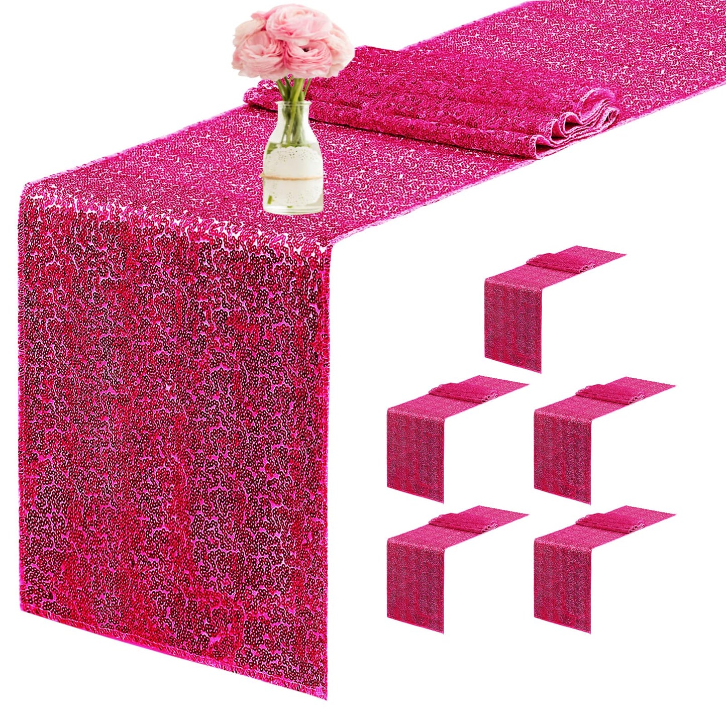 10 Packs 12 x 72 inches Sequin Table Runner, Orange Glitter Table Runner for Birthday Party Supplies Wedding Engagement Baby Shower Holiday Celebration Event Decorations WN420