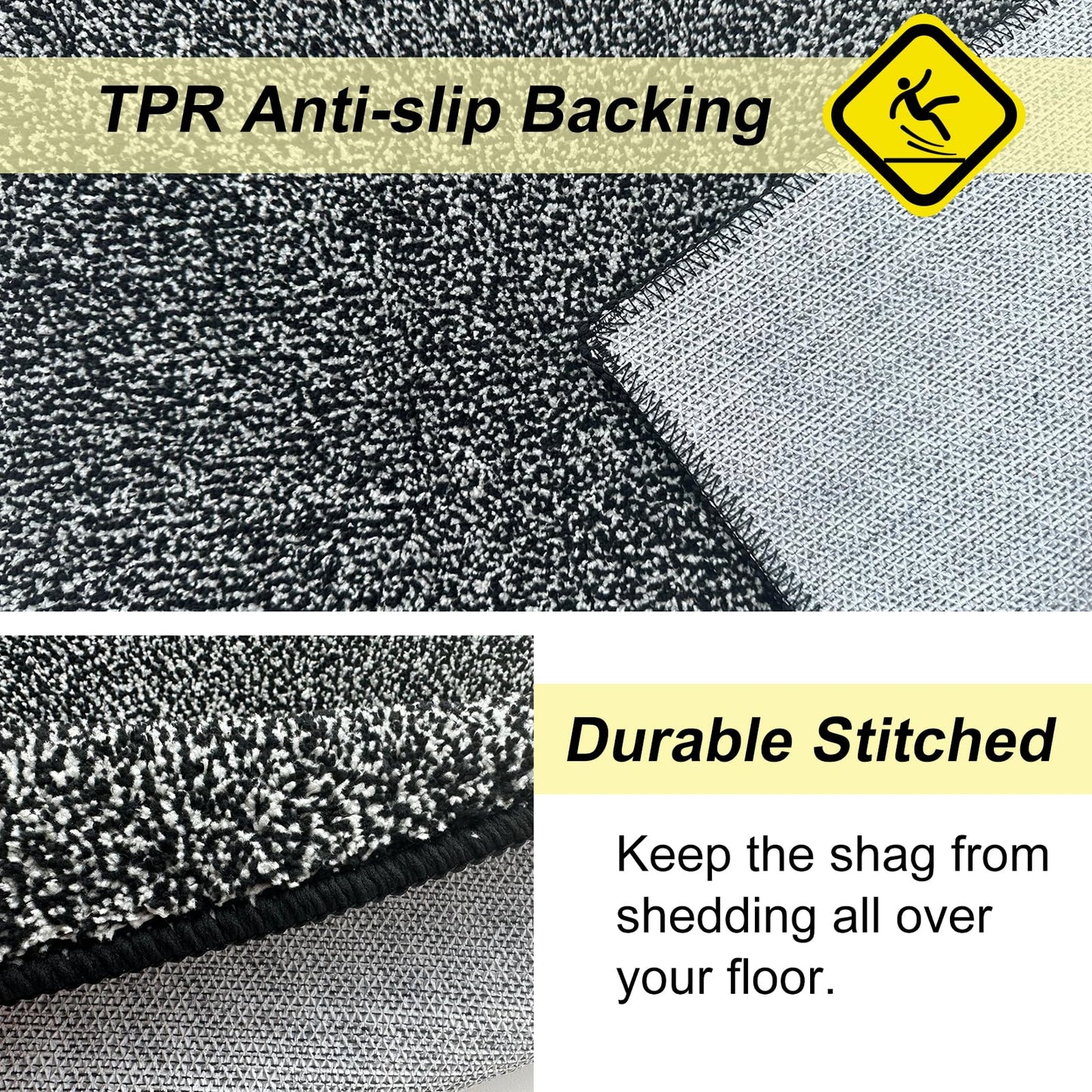 HDFK Bathroom Rugs | Non Slip Washable Bath Mats 24x16 Inches 2 Tone Soft Chenille Medium Pile TPR Floor Mat | High Absorbency Quick Dry Grey and White | Shower Rug for Wet Dry Zone BST220