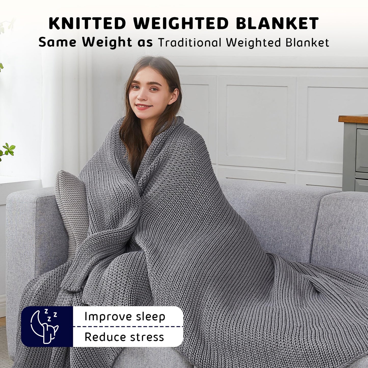 L'AGRATY Knitted Weighted Blanket - 48"x72" 12lbs Cooling Chunky Knit Heavy Blanket for Adults Braided Crochet Throw Thick Cable Yarn Knit Decorative No Beads Evenly Weighted Machine Washable | No Beads Evenly Weighted Machine Washable Chunky Braided Croc