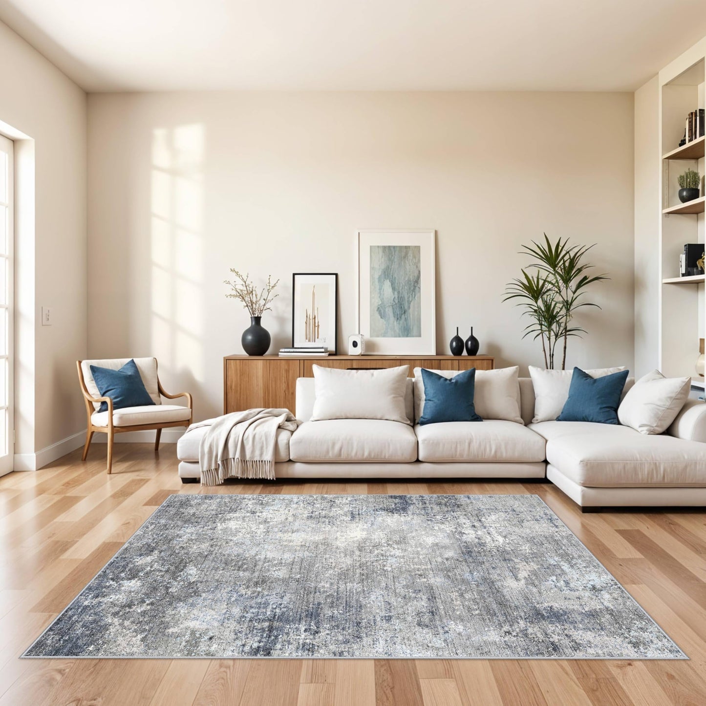 2x3 Washable Entryway Rug – Non-Slip Modern Abstract Neutral Small Throw Area Rug for Kitchen, Bedroom – Soft Low Pile Thin Indoor Door Mat（Black Grey,2x3） BST326H