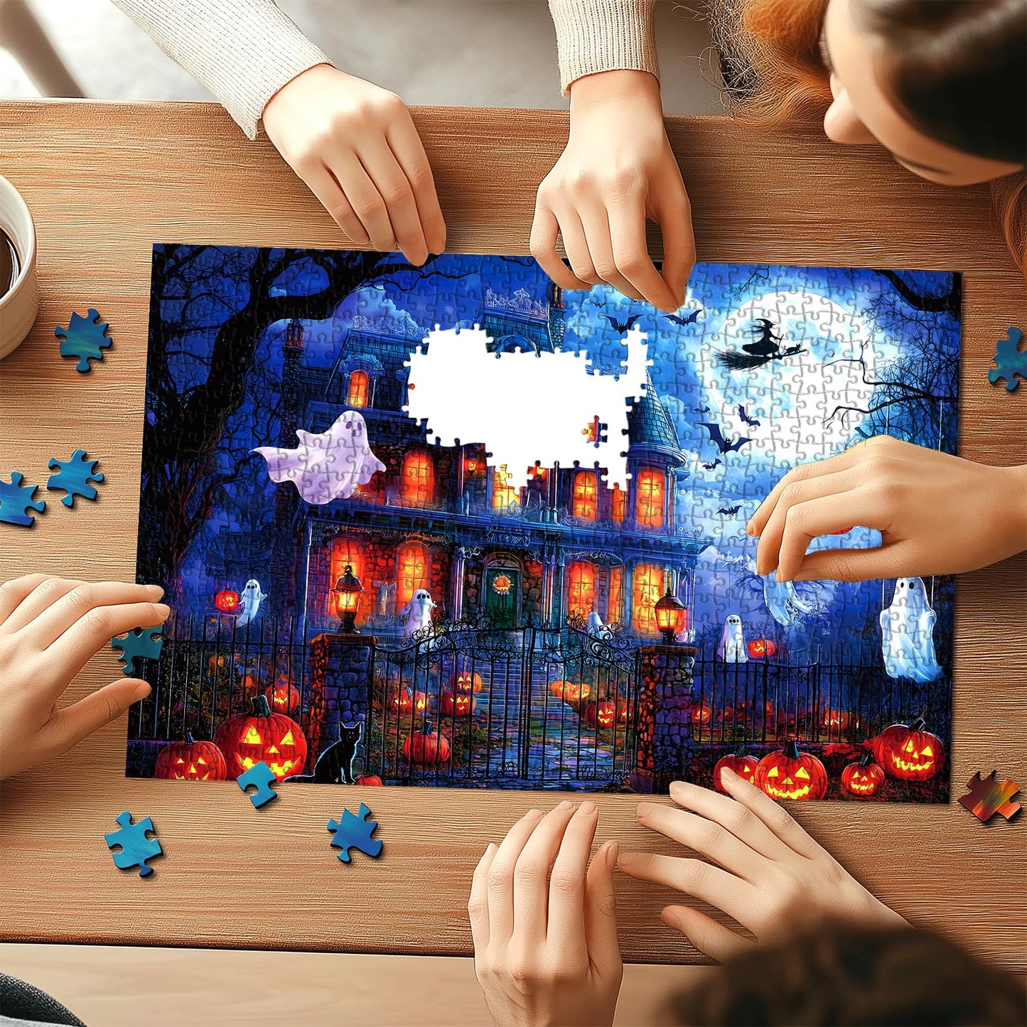 Halloween Puzzle 1000 Pieces for Adults Spooky Scarecrow Farm | Jigsaw Puzzles 1000 Pieces Autumn Horror Spooky with Pumpkin & Ghost Truck for Party Game Night, Dust-Free, 27.5"x19.7" WN420