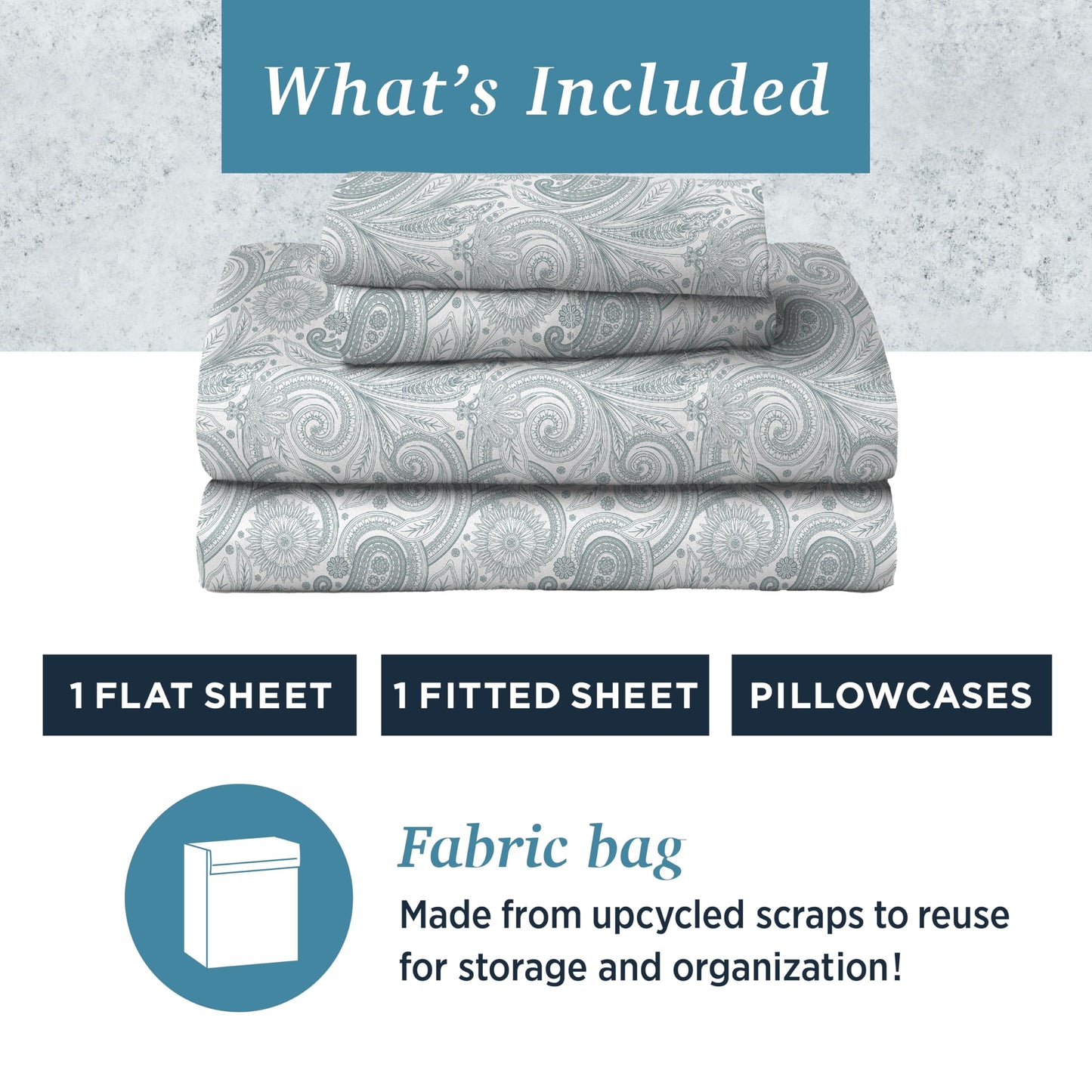 Welhome Twin Size Bed Sheet Set, 100% Cotton Percale Deep Pocket Super Soft Bedding Set, Cooling, Breathable & Extra Soft, Ethereal Paisley BST220
