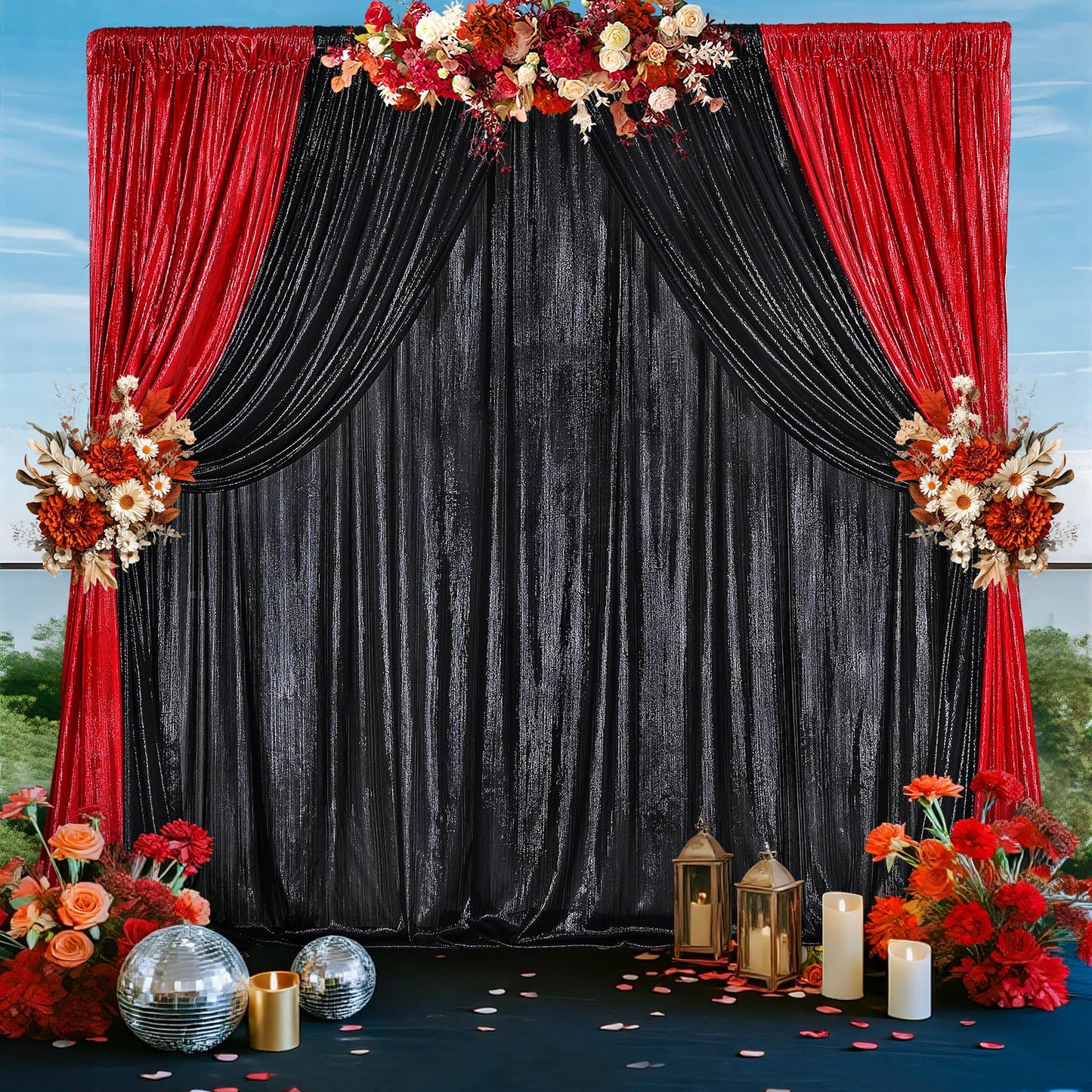 Gold Backdrop Curtains for Birthday Party: 4.8ftx8ft Sequin Background Baby Shower Curtain Drapes for Graduation Arch Backdrop WN420