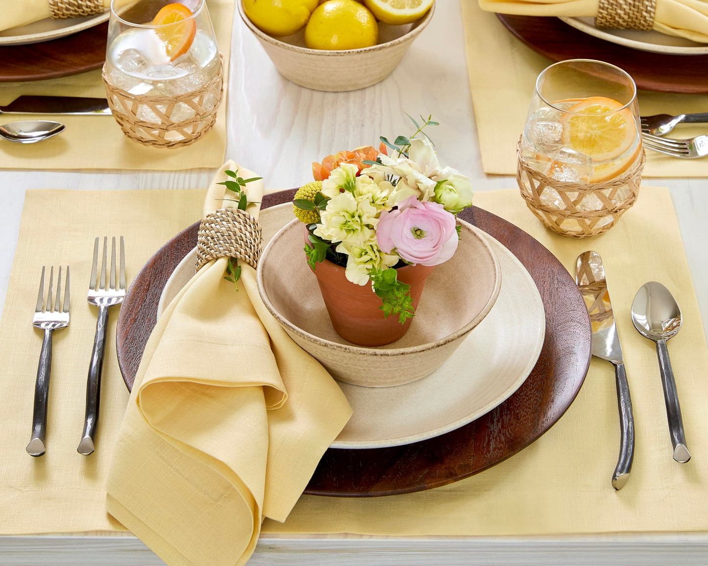 Solino Home 100% Linen Square Placemats White, Fete 14 x 14 in, Set of 4 | Square Table Mats square place settings for daily and festive dining; neatly mitered corners; Pure Linen; OEKO-TEX Certified BST326SOLH