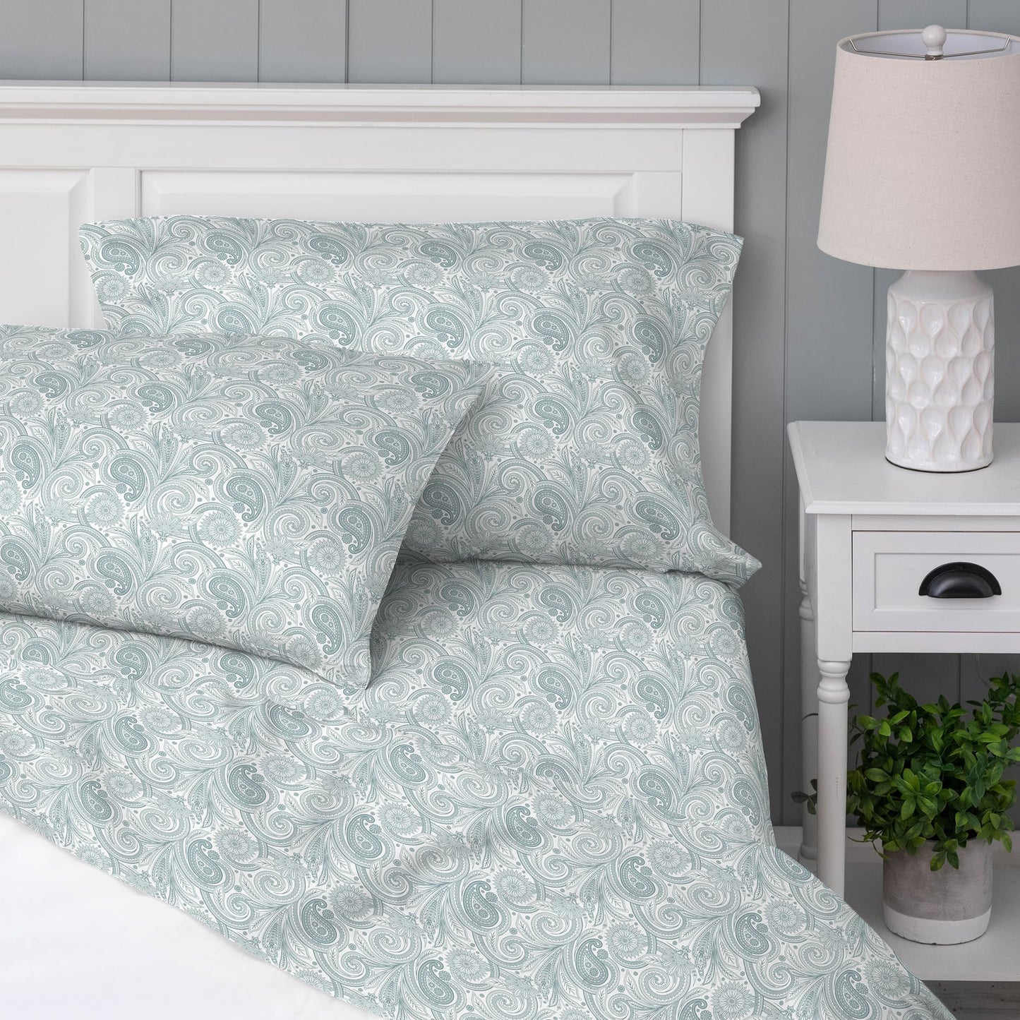 Welhome Twin Size Bed Sheet Set, 100% Cotton Percale Deep Pocket Super Soft Bedding Set, Cooling, Breathable & Extra Soft, Ethereal Paisley BST220