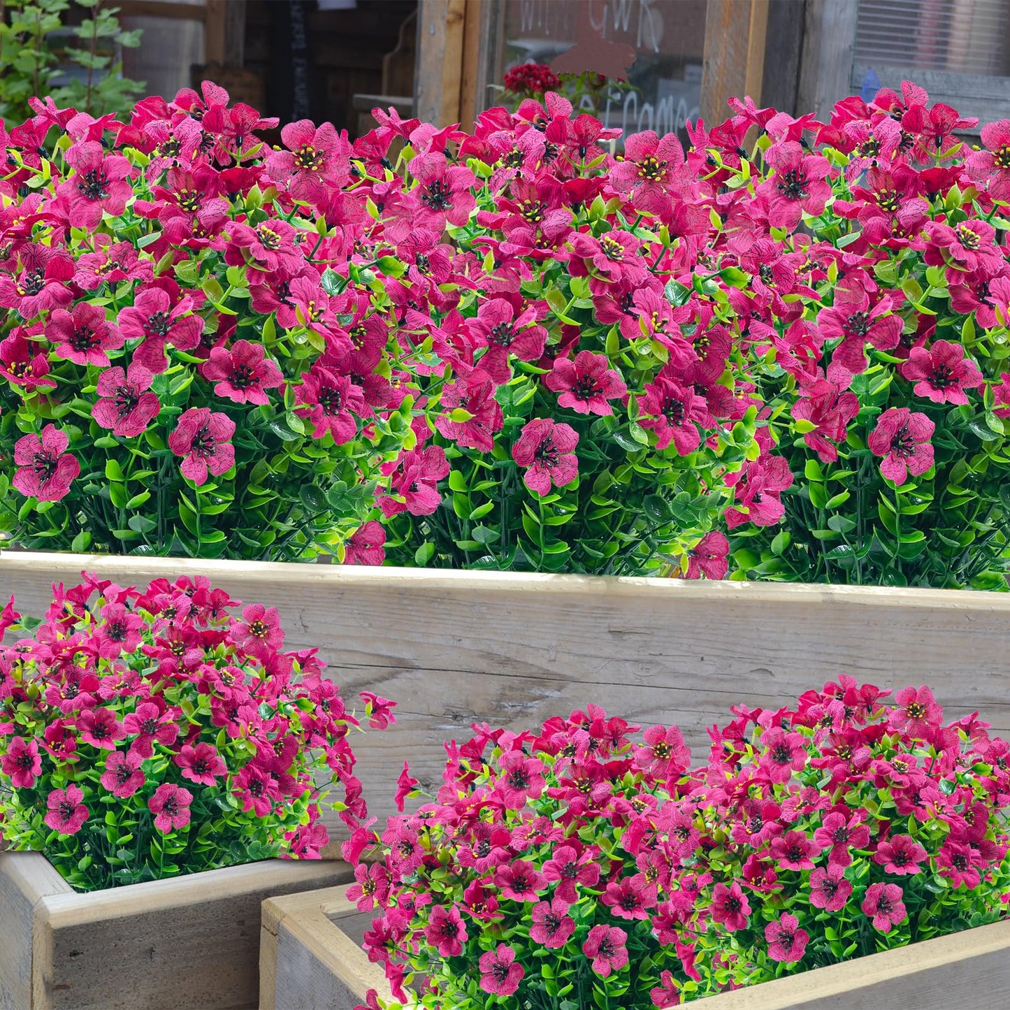 8 Bundles Outdoor Artificial Flowers,UV Resistant Fake Flowers Outdoor Plastic Plants Faux Silk Flower for Outside Indoor Decoration(Blue) BST202