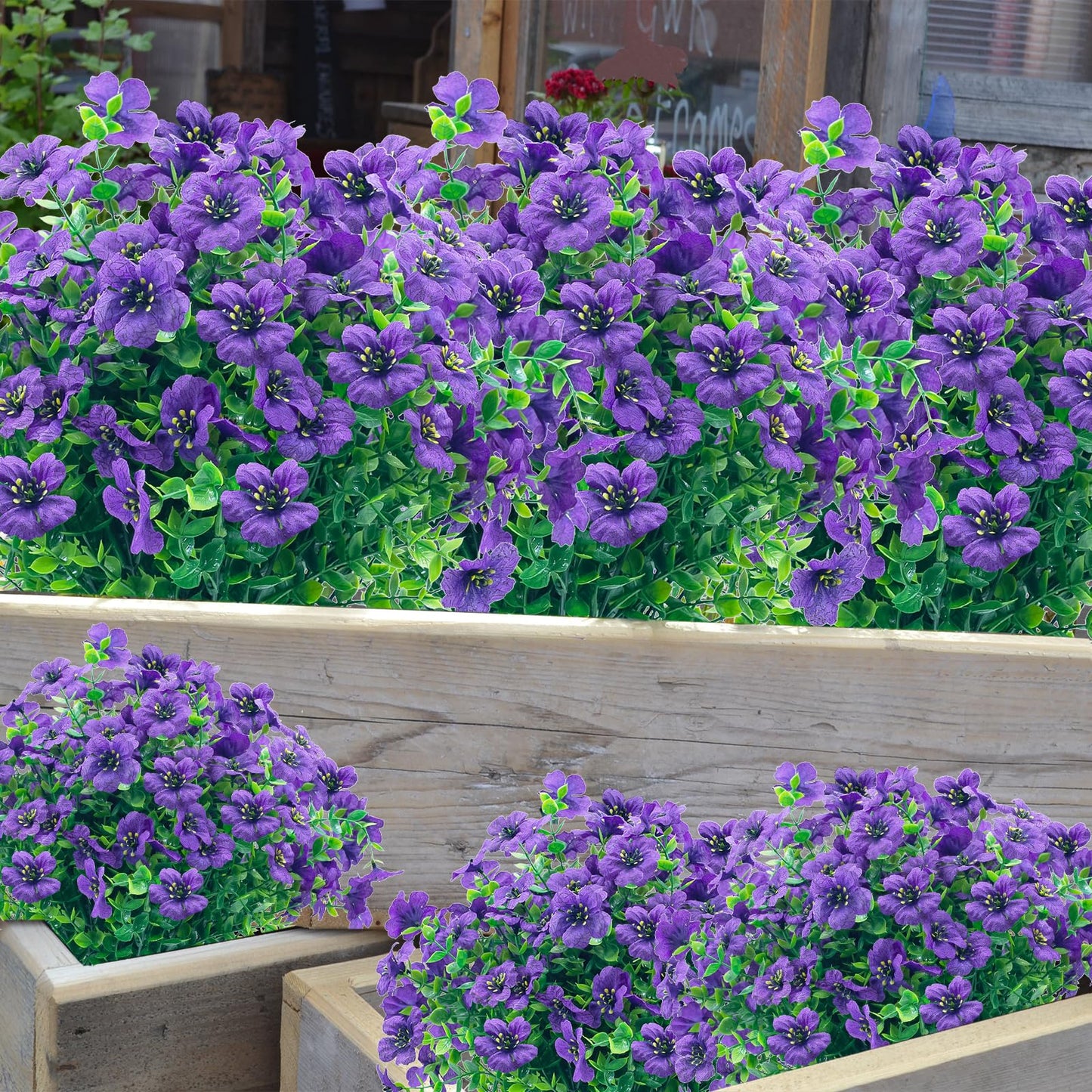 8 Bundles Outdoor Artificial Flowers,UV Resistant Fake Flowers Outdoor Plastic Plants Faux Silk Flower for Outside Indoor Decoration(Blue) BST202