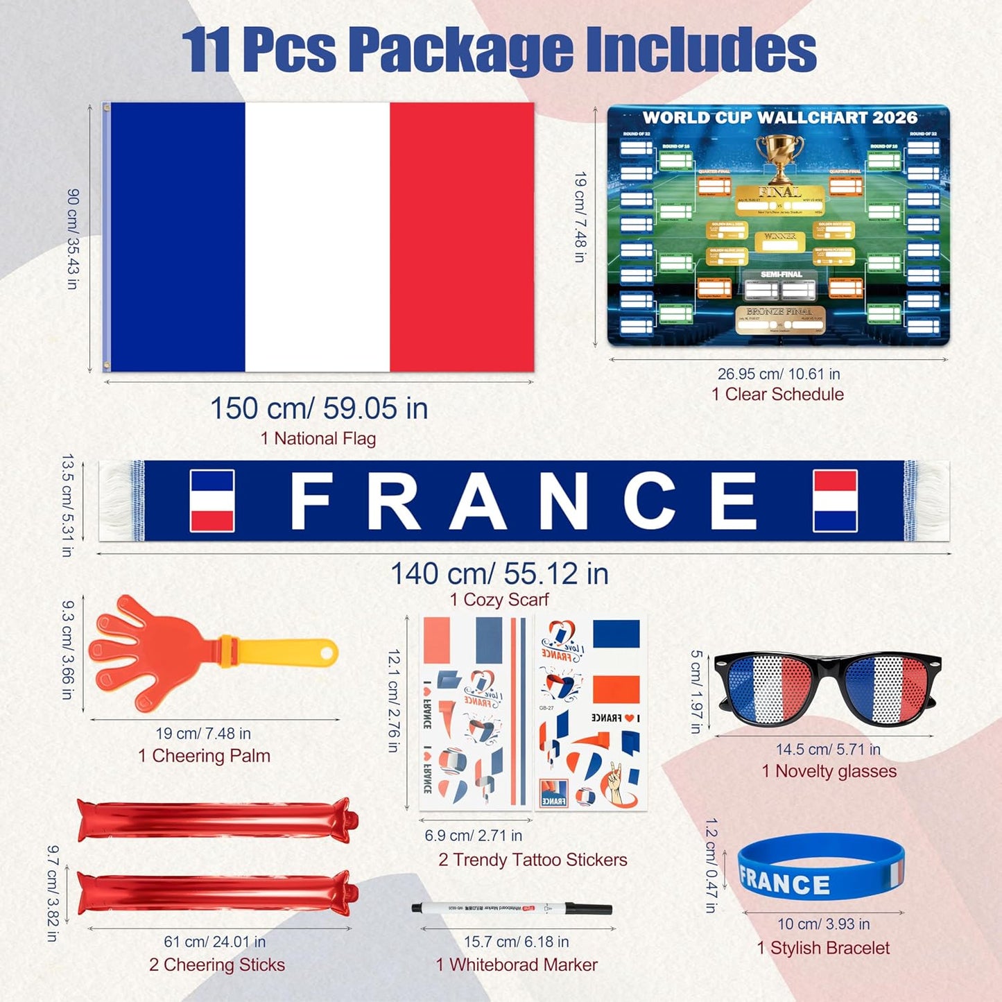 World Cup 2026 Fan Accessories with Large 3x5 ft Flag, Match Tracker Poster, Stickers, Cheering Sticks, Clapper & Scarf, World Cup Decorations Fan kit for Soccer Watch Party, Stadium and Home Cheering BST202
