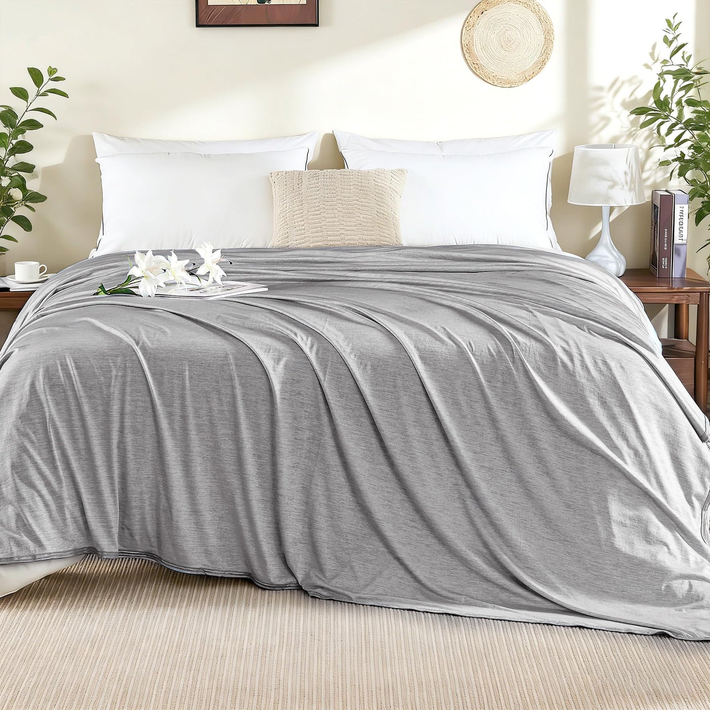 VFROO Cooling Blanket for Hot Sleepers Twin Size 60''×80'', Summer Blanket Thin Lightweight Breathable, Absorbs Sweat Heat to Keep Adults Cool, Cold Blanket for Sleeping on Bed Couch, Grey BST326H