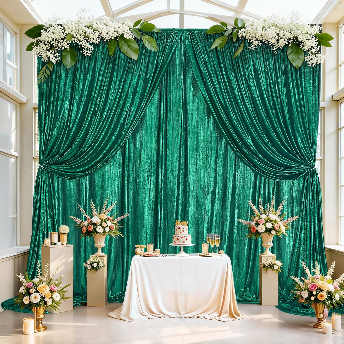 Gold Backdrop Curtains for Birthday Party: 4.8ftx8ft Sequin Background Baby Shower Curtain Drapes for Graduation Arch Backdrop WN420
