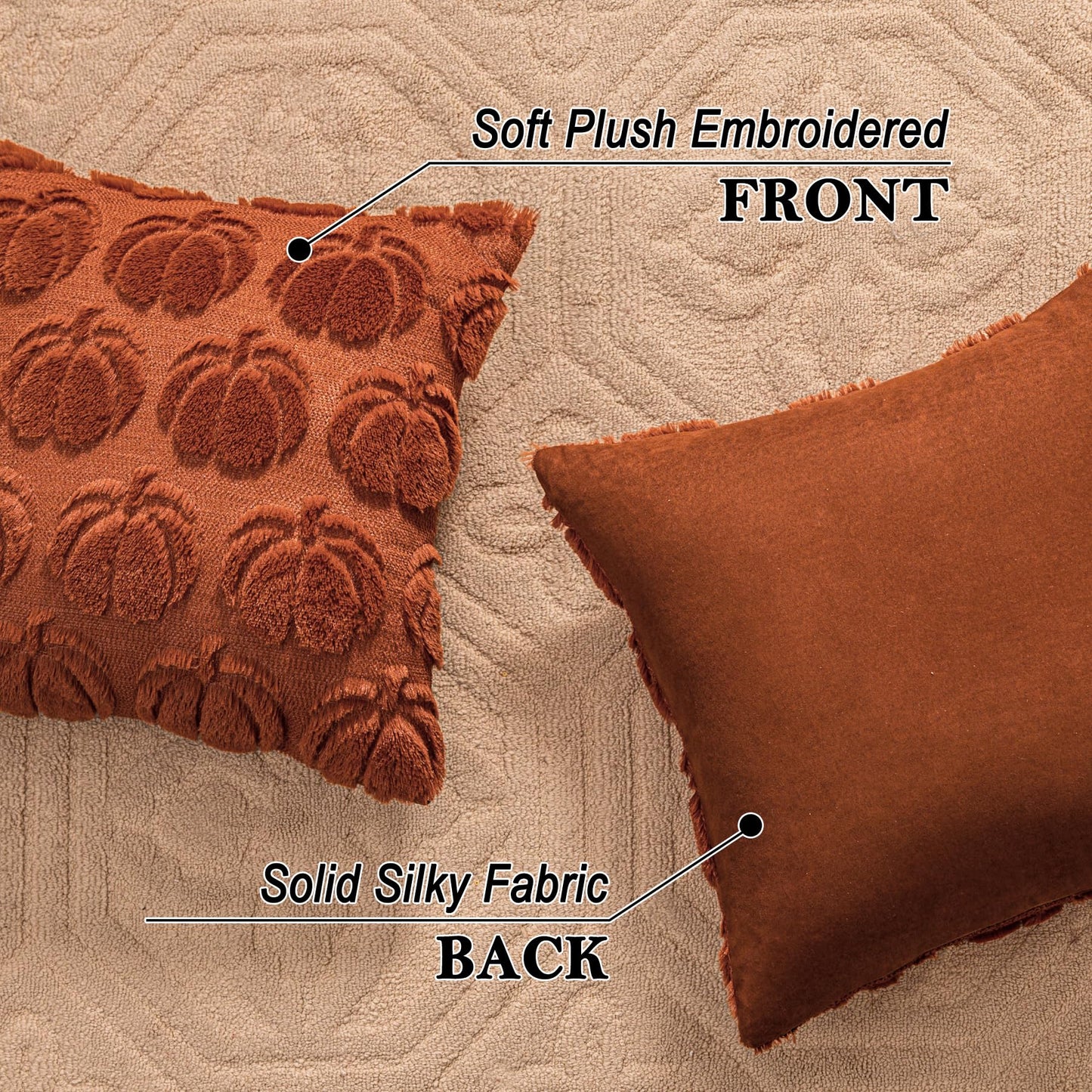 Cream White Fall Pumpkin Decorative Throw Pillow Covers Set of 2, 18x18 Inch Soft Plush 3D Embroidered Halloween Pillow Covers for Fall Decorations Farmhouse Cushion Covers for Thanksgiving BST220