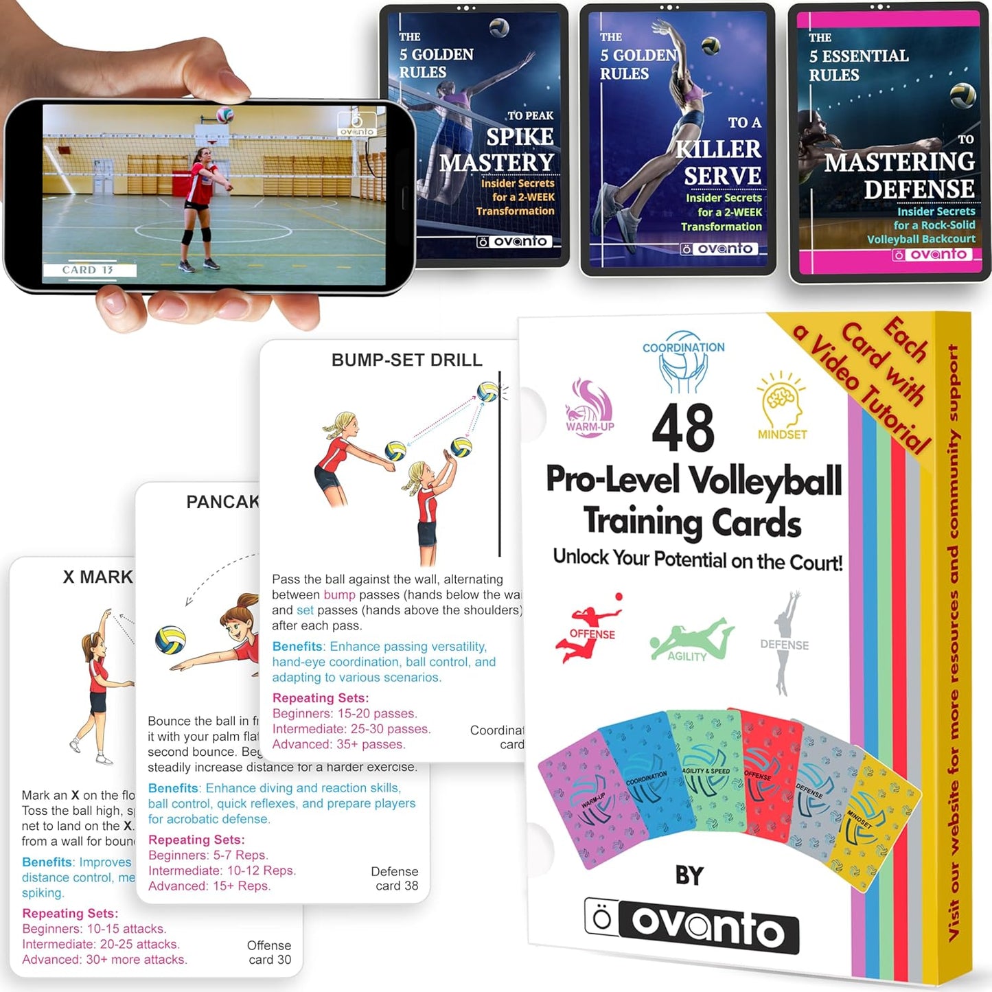 OVANTO Volleyball Training Equipment Aid – Solo Volleyball Equipment in 4 Styles to Serve, Spike, Set and Pass Like a Pro - Adjustable Volleyball Practice Equipment Gift for Beginners & Experts