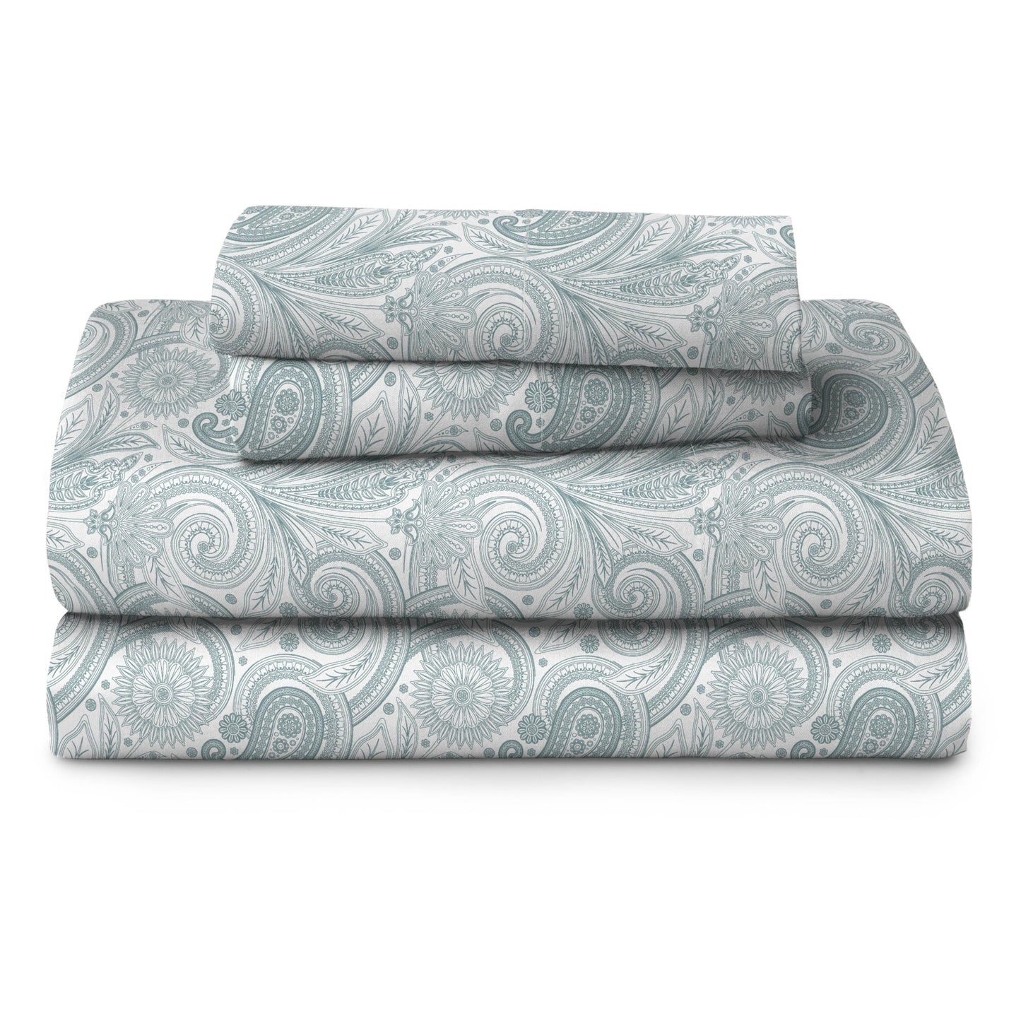 Welhome Twin Size Bed Sheet Set, 100% Cotton Percale Deep Pocket Super Soft Bedding Set, Cooling, Breathable & Extra Soft, Ethereal Paisley BST220