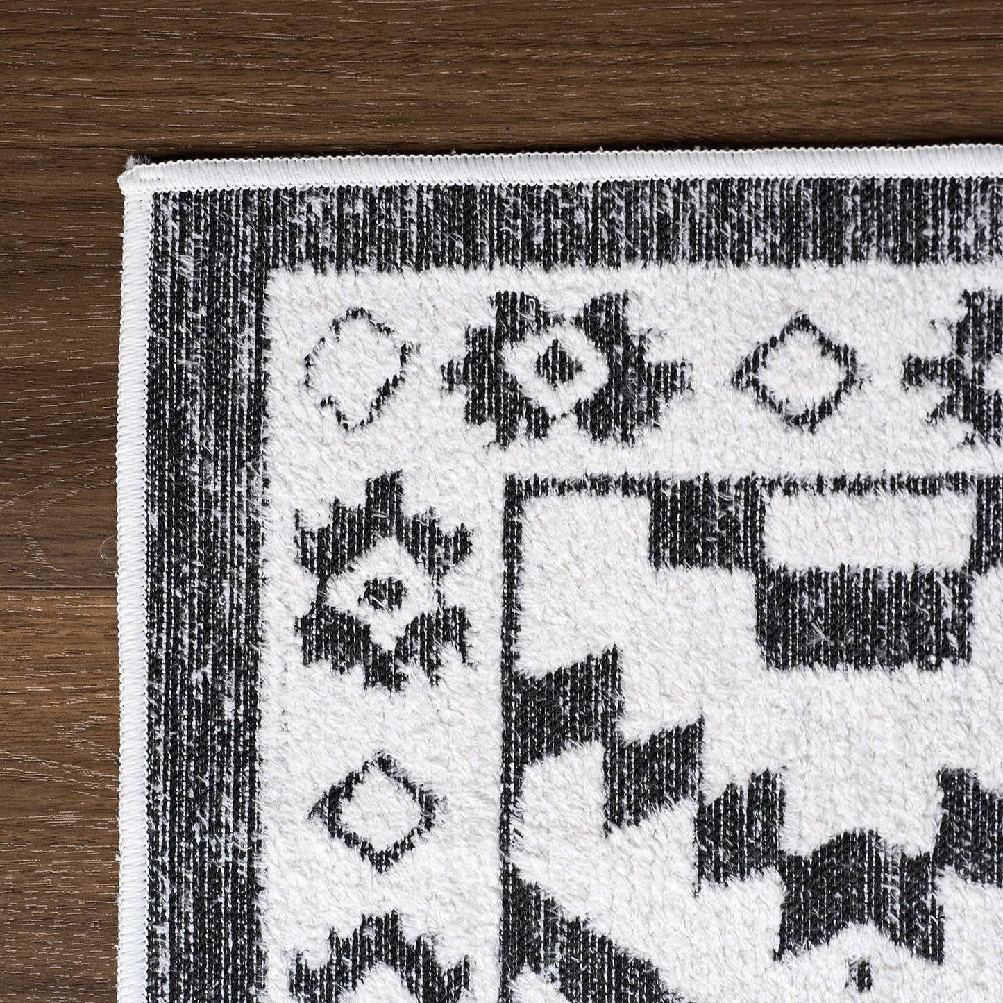 Moroccan Washable Area Rug 3x5, Geometric Tribal Decorative Woven Rug, Non-Slip Boho Farmhouse Soft Low-Pile Area Rug for Living Room Bedroom Nursery Dining Table, Dark Brown/White BST326H