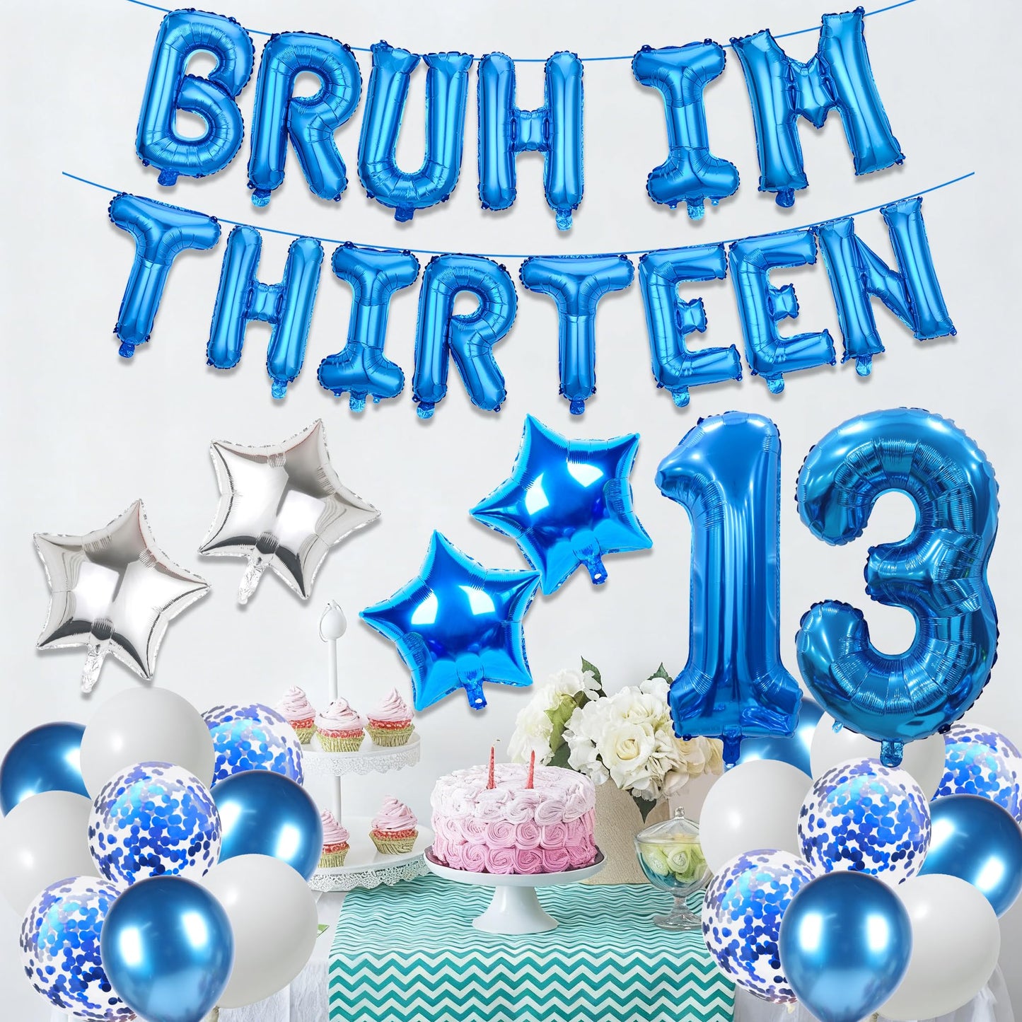 9th Birthday Decoration Balloon Banner - 33 Pcs Blue Bruh Im Nine Letter Banners Number 9 Star Foil Latex Balloons for Boys And Girls Happy Birthday Celebration Party Decor Supplies BST326L